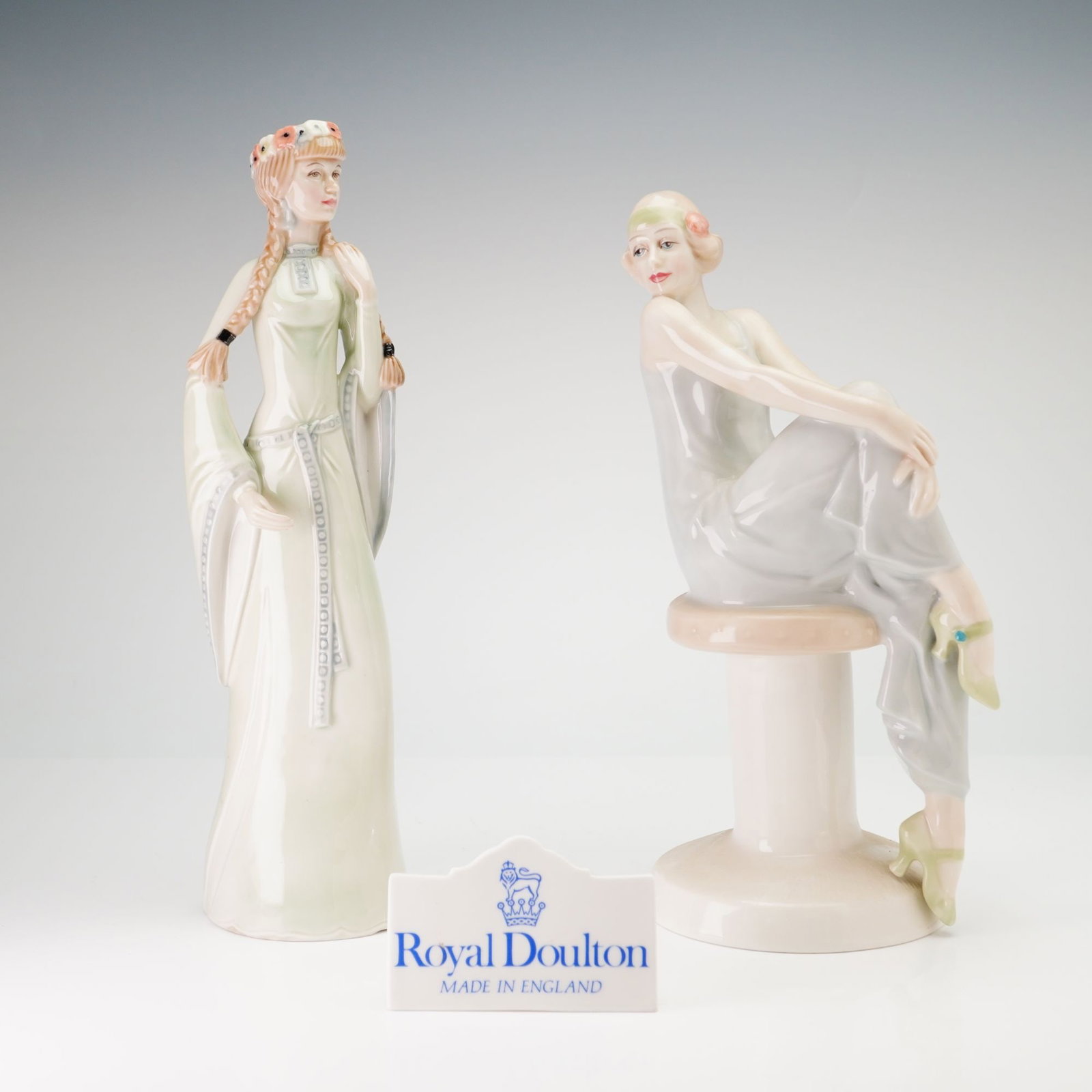 Three Royal Doulton Figurines and Plaque Including Francoise HN2897 and Flirtation HN 3071 (1 of 3)