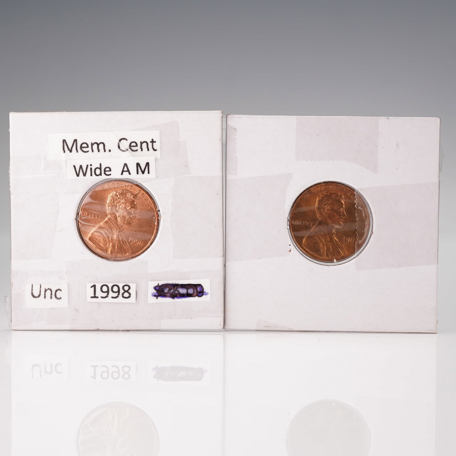 2pc US 1998 and 2000 One Cent, Lincoln Memorial Cents (1 of 4)