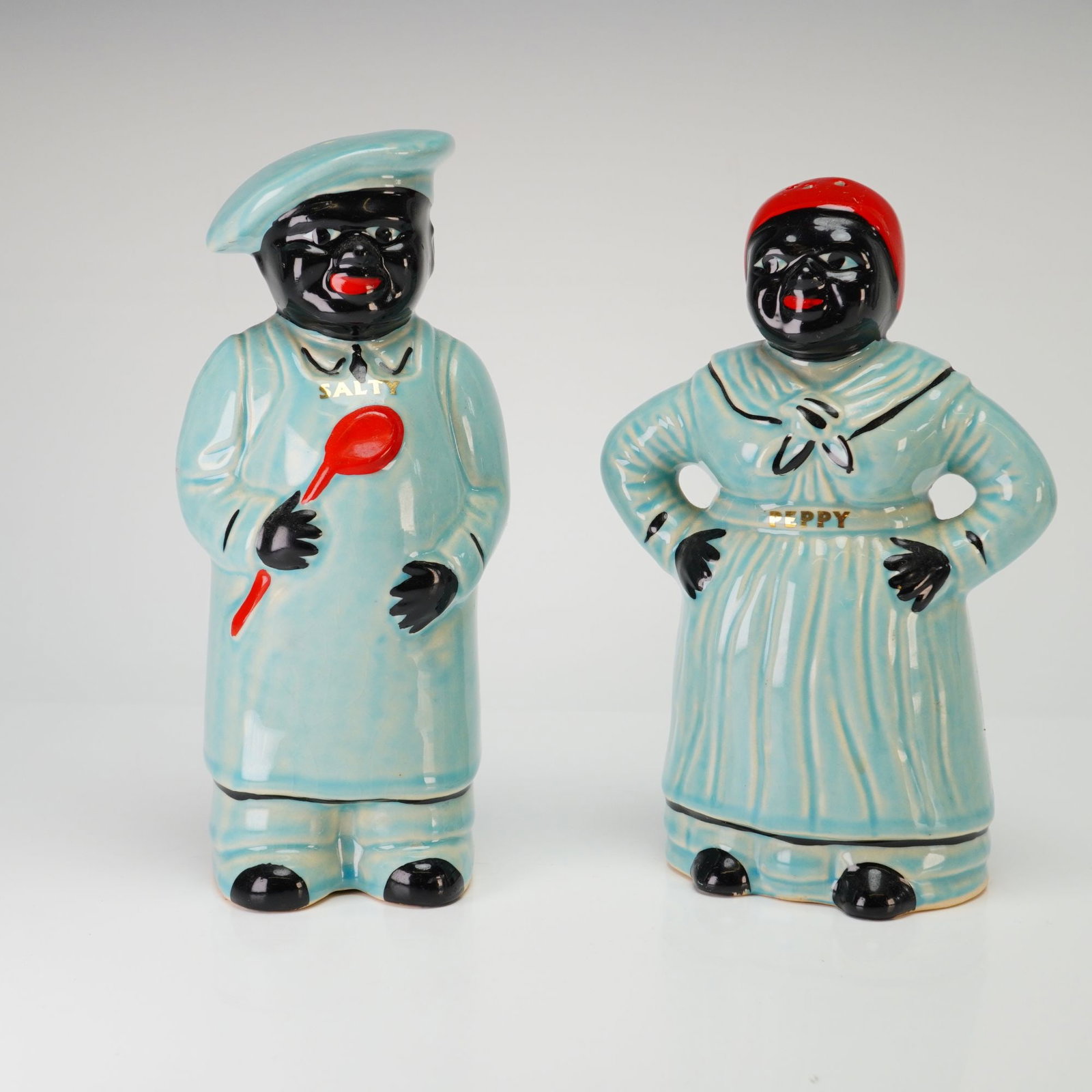 A Pair of Black Americana Ceramic Salt and Pepper Shakers, Salty and Peppy (1 of 3)