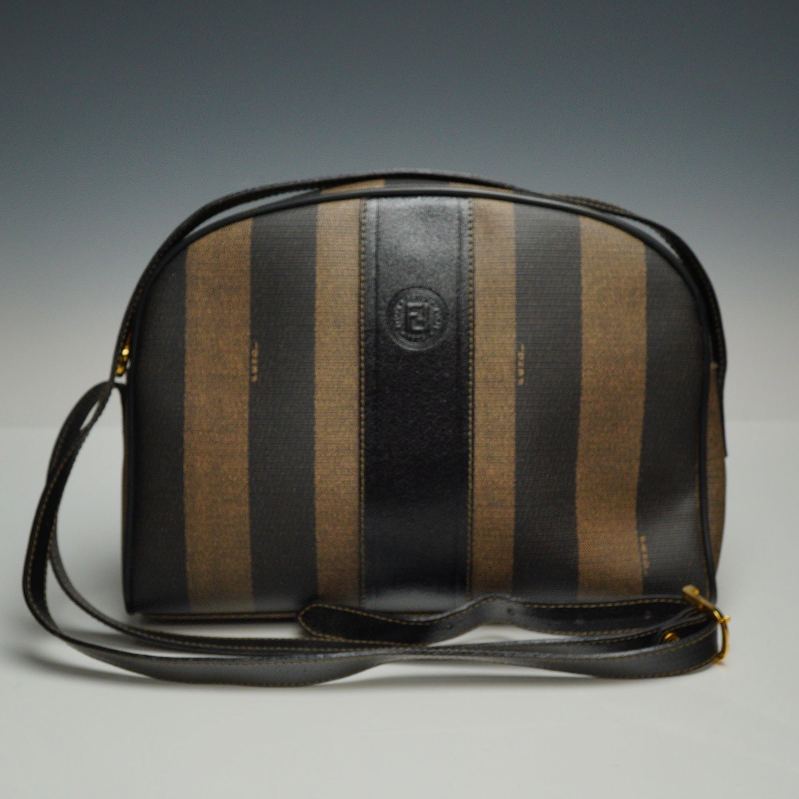 Fendi Pequin Striped Coated Canvas Crossbody Bag (1 of 7)