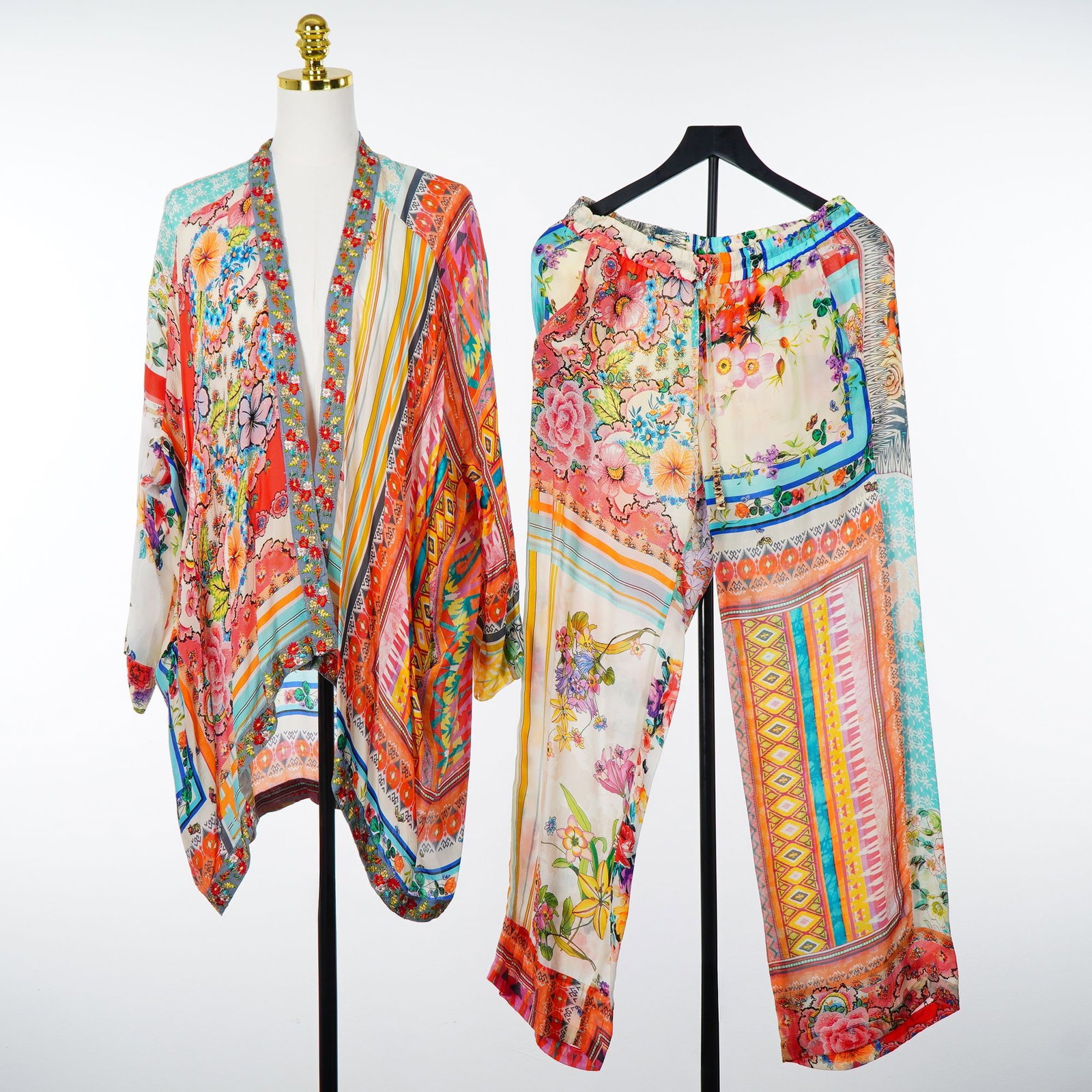 Johnny Was Otti Tia Two Piece Bohemian Style Kimono and Pants Set Size S (1 of 5)