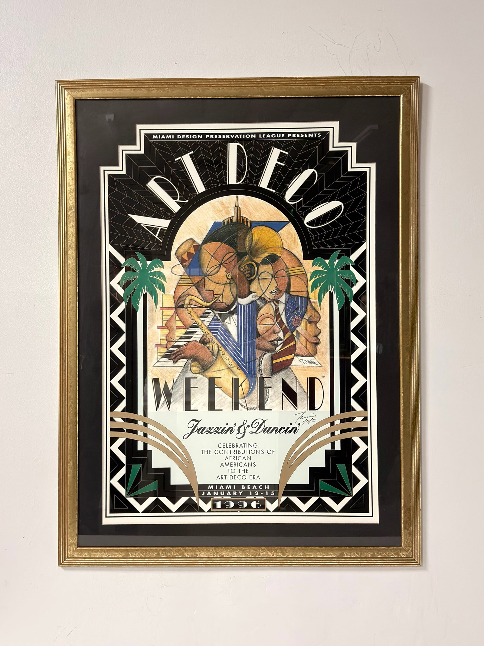 Dinizulu Gene Tinnie, Jazzin & Dancin, 1996 Art Deco Weekend Miami Beach Poster, Signed (1 of 5)