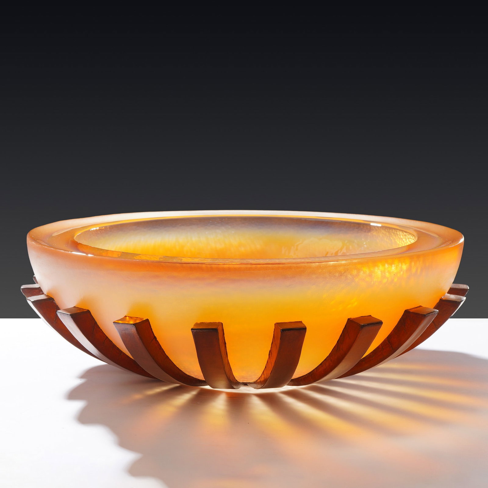 George Bucquet, Hot Cast Glass, "Squash Blossom" Ribbed Bowl (1 of 6)
