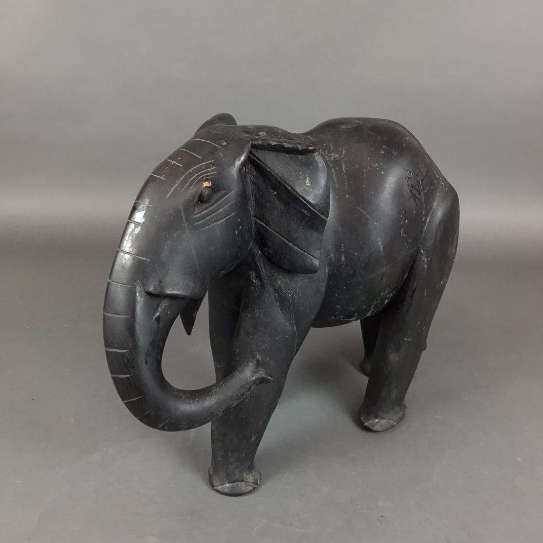 Carved Wooden African Elephant Sculpture in Ebony Finish (1 of 4)