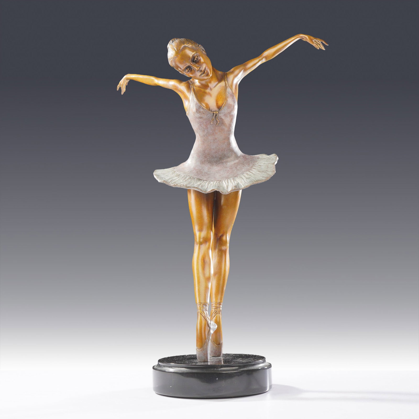 Mario Jason (American, b. 1940), Petite Danseuse Bronze Ballerina Sculpture, Artist's Proof 1: Mario Jason (American, contemporary). A limited edition bronze sculpture titled Petite Danseuse, depicting a ballerina elegantly balanced on pointe with arms outstretched. The work is cast in bronze w