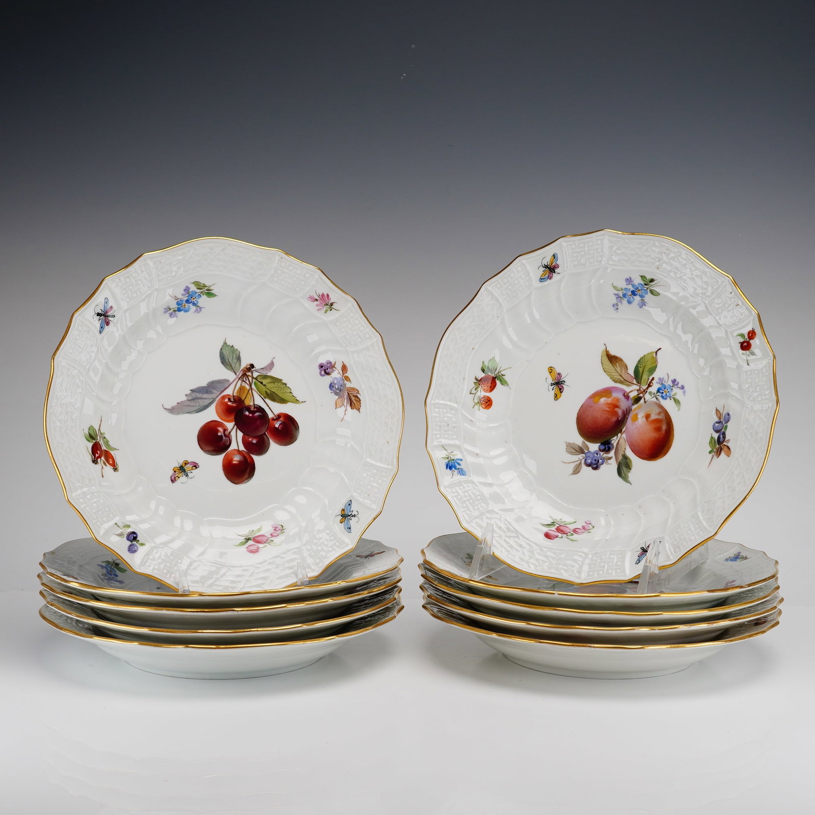 10pc Meissen Porcelain Soup Bowls with Fruit & Floral Designs (1 of 3)
