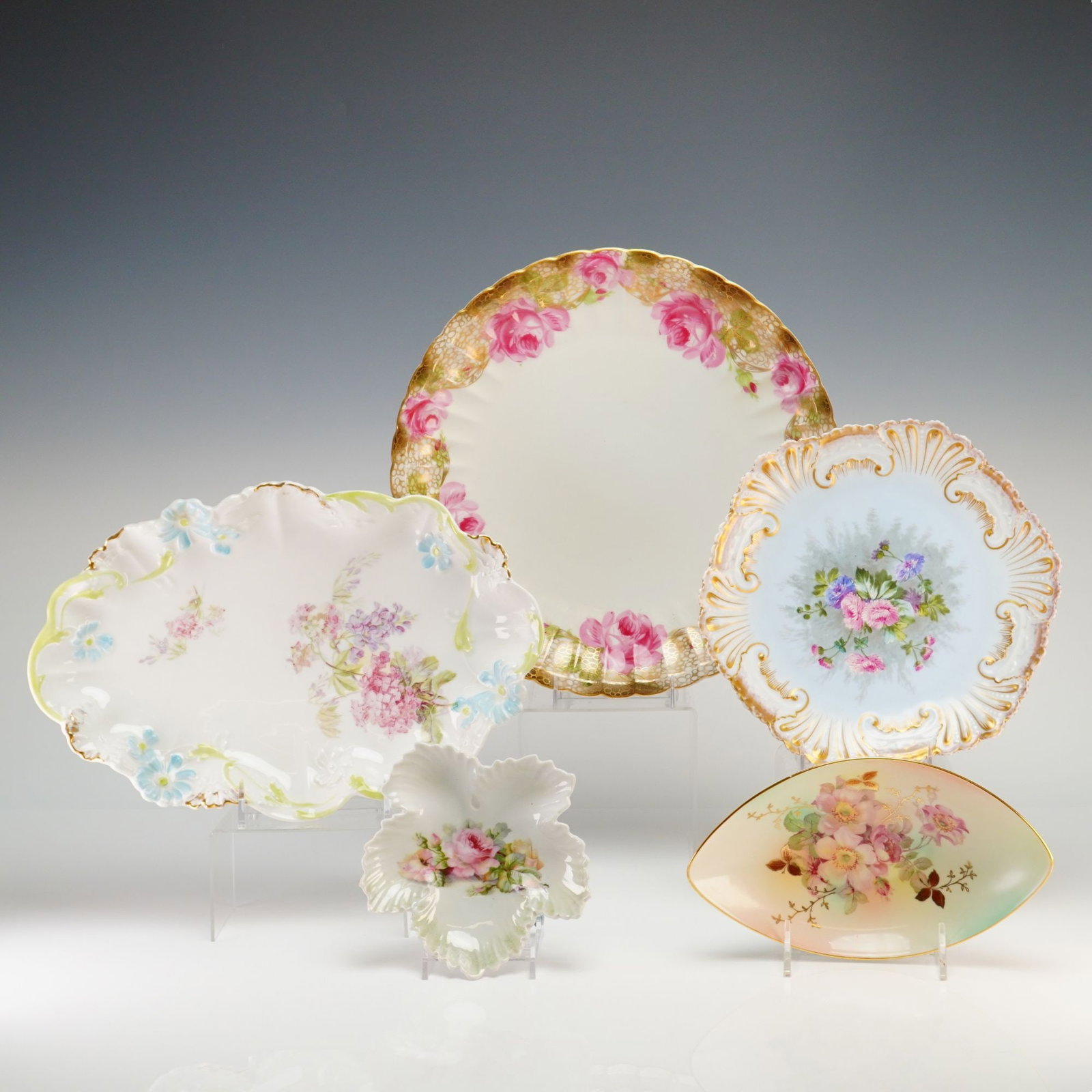 5pc Wurttemberg, Schumann, Leuchtenburg, AKCD, and Welman Floral Plates and Bowls (1 of 4)
