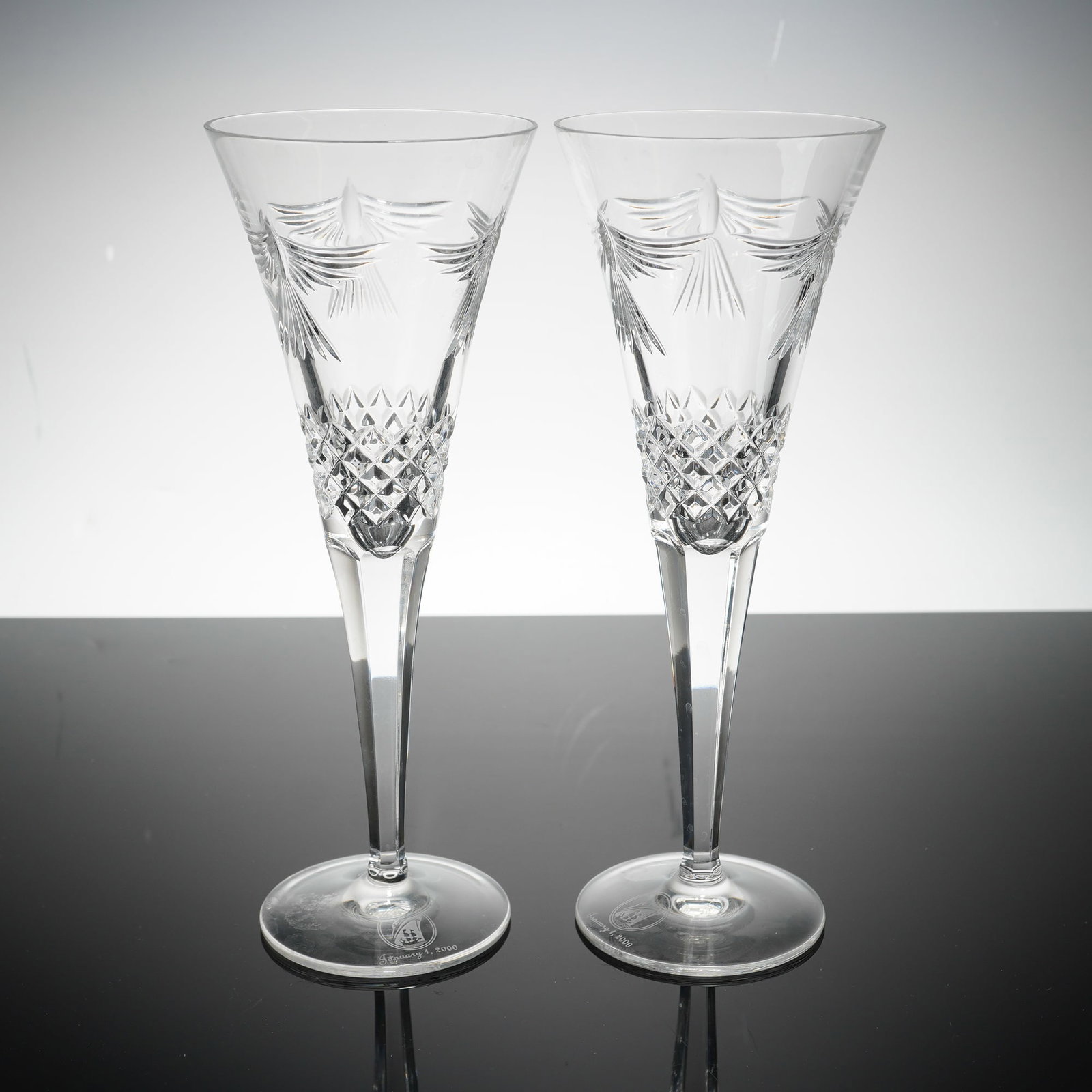 Pair of Waterford Millennium Collection Peace Crystal Champagne Flutes (1 of 5)