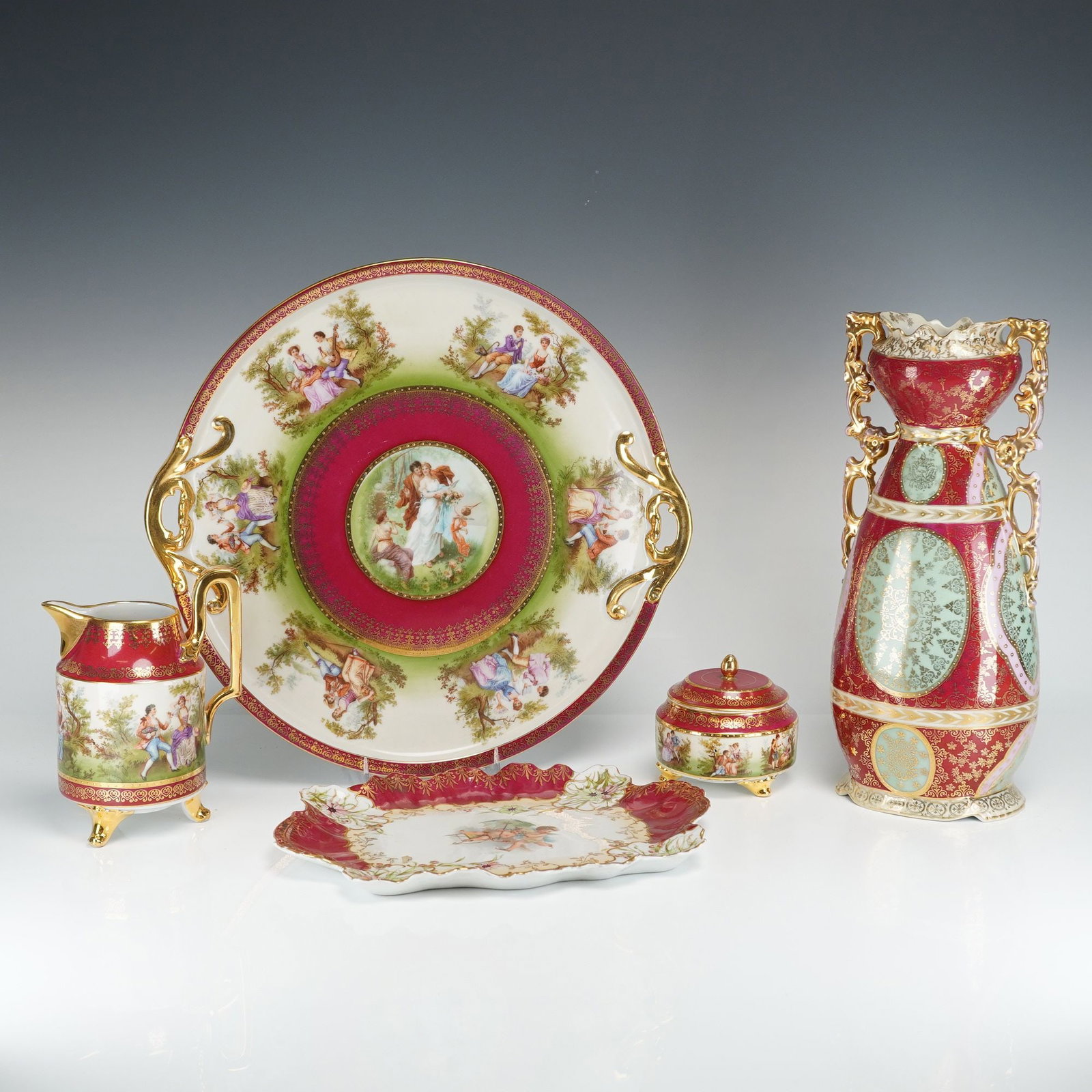 Five Piece Set of Royal Vienna Austrian Porcelain Tableware (1 of 4)