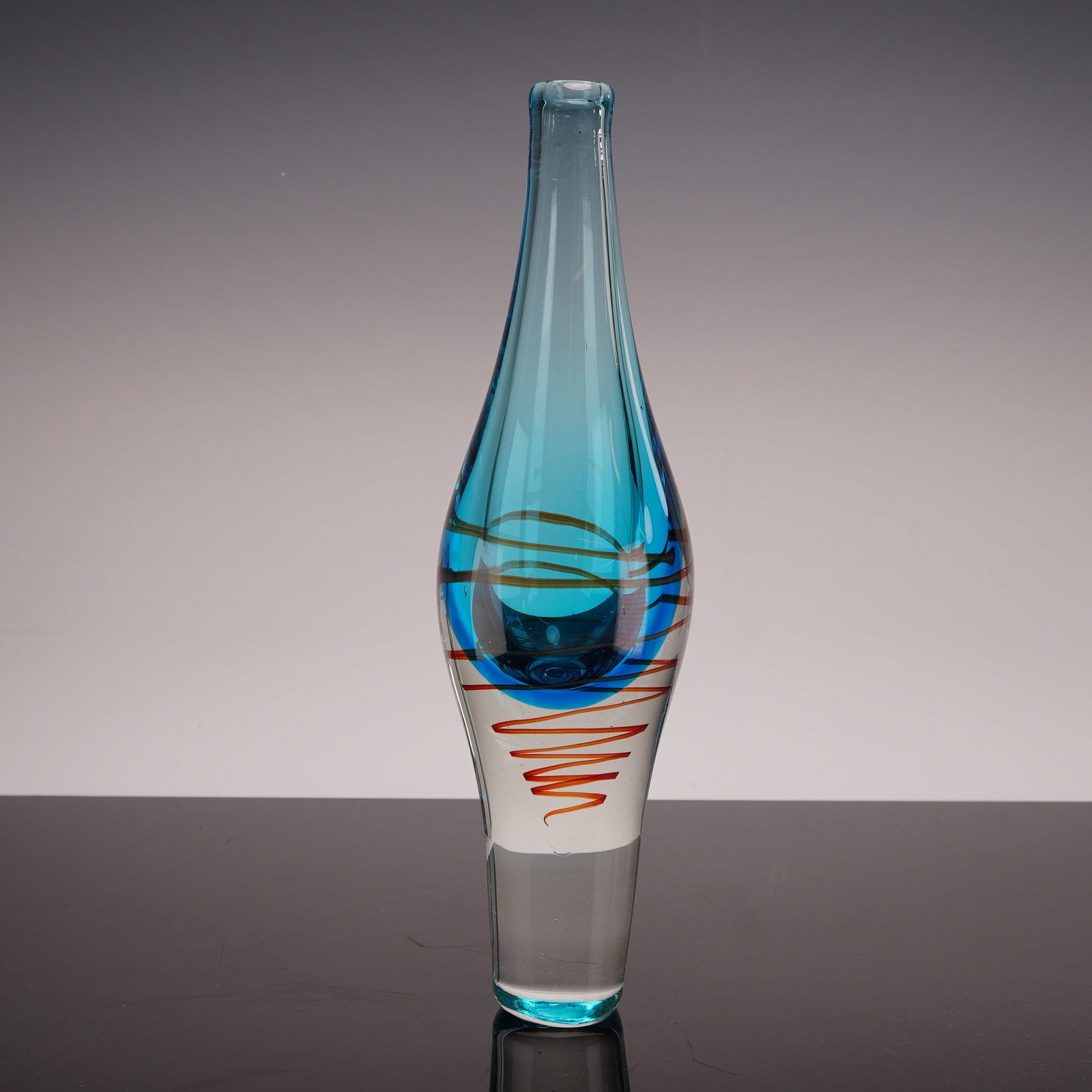 Mid-Century Modern Style Sommerso Blue and Clear Glass Bud Vase (1 of 3)