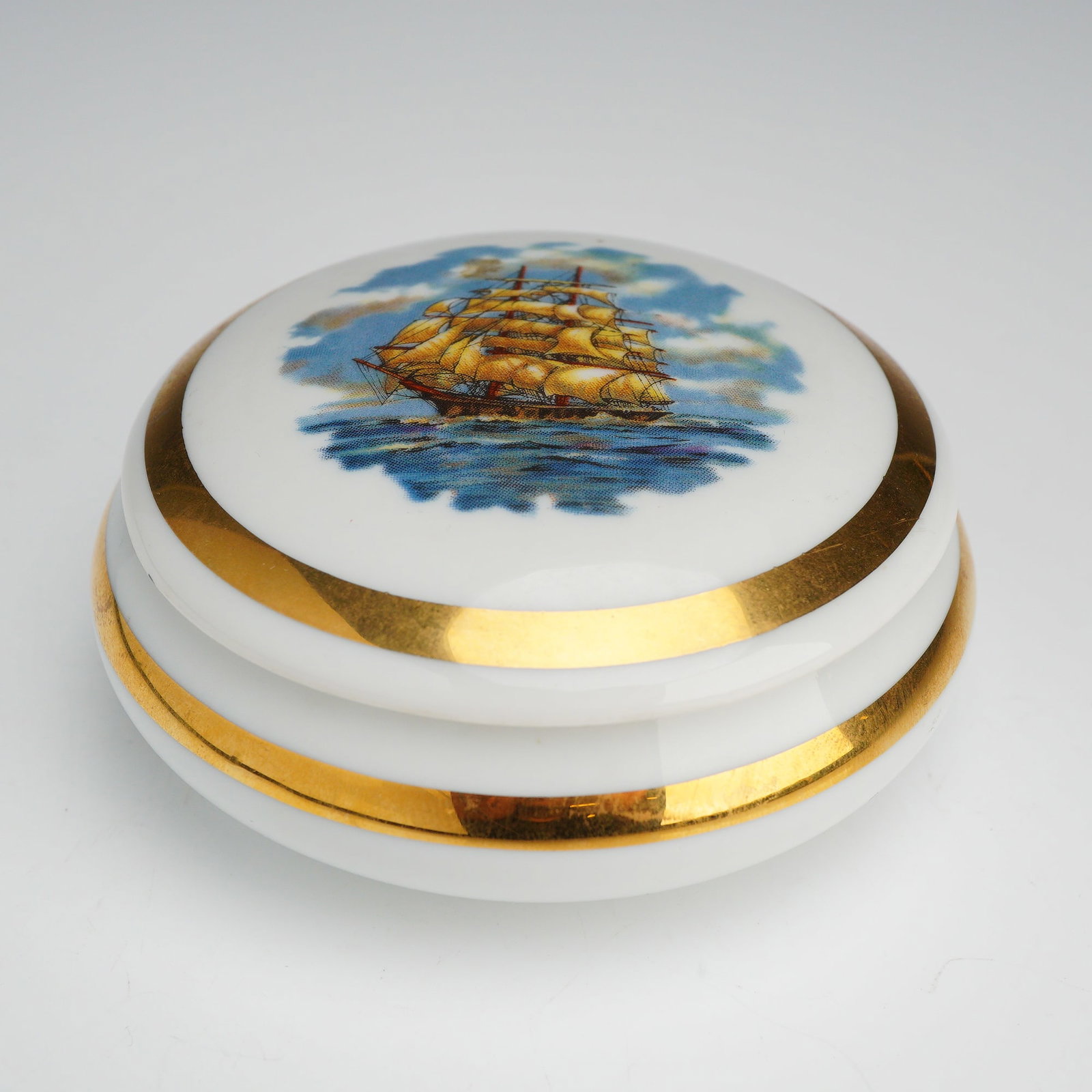 Limoges Porcelain Nautical Ship Trinket Box and Lid (1 of 3)