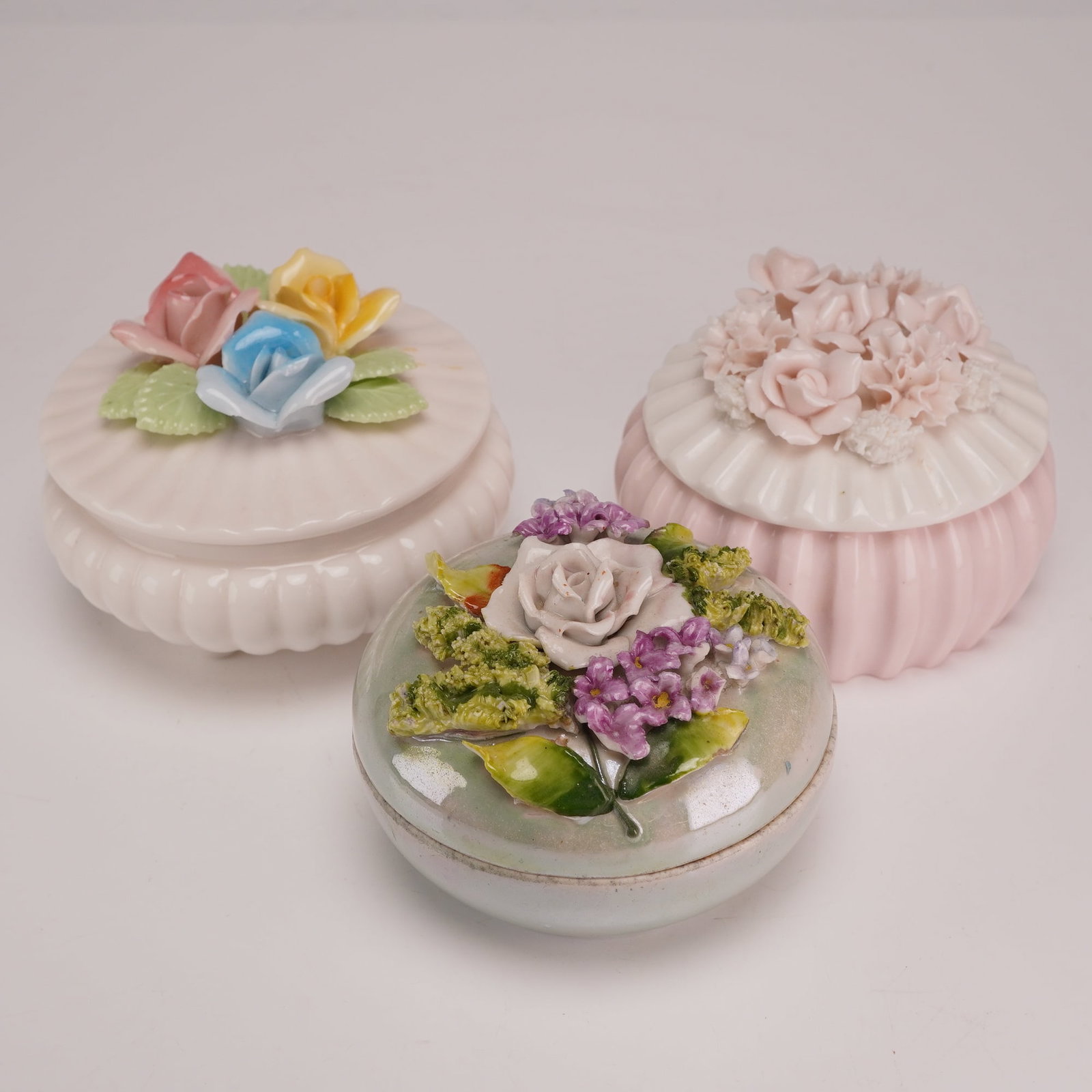 3pc Porcelain Floral Trinket Boxes (1 of 3)