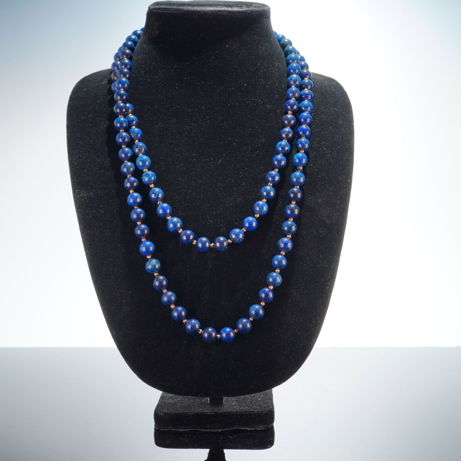 Lapis Lazuli Double Strand Beaded Necklace with Gold Links (1 of 3)
