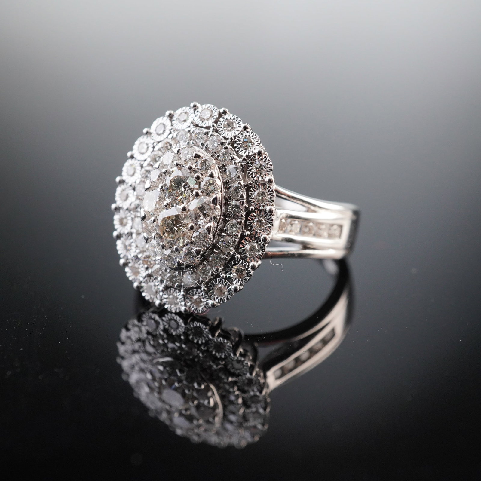 14K White Gold and Diamonds Cluster Cocktail Ring (1 of 6)
