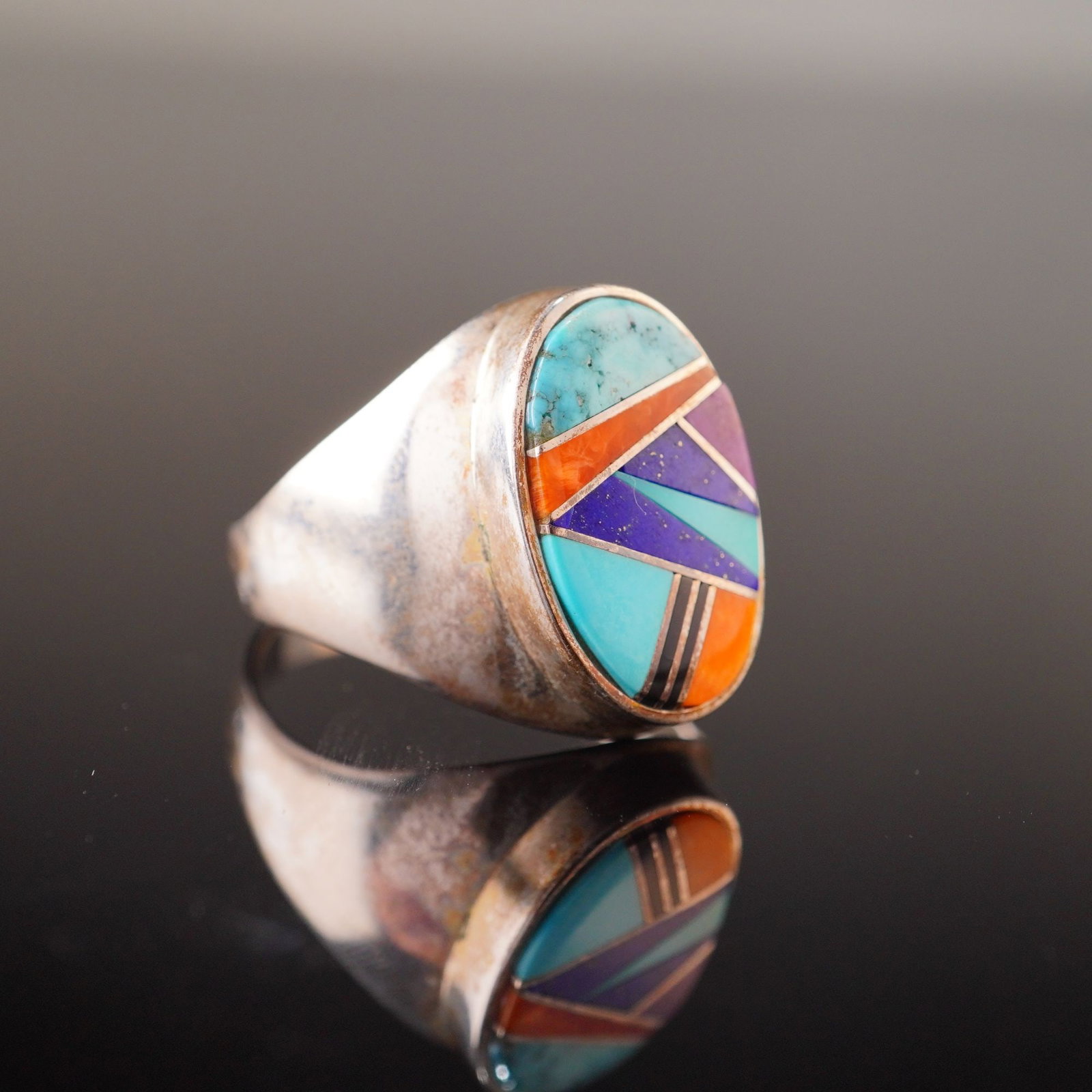 Native American Style Sterling Silver Multi-Stone Inlay Ring (1 of 5)