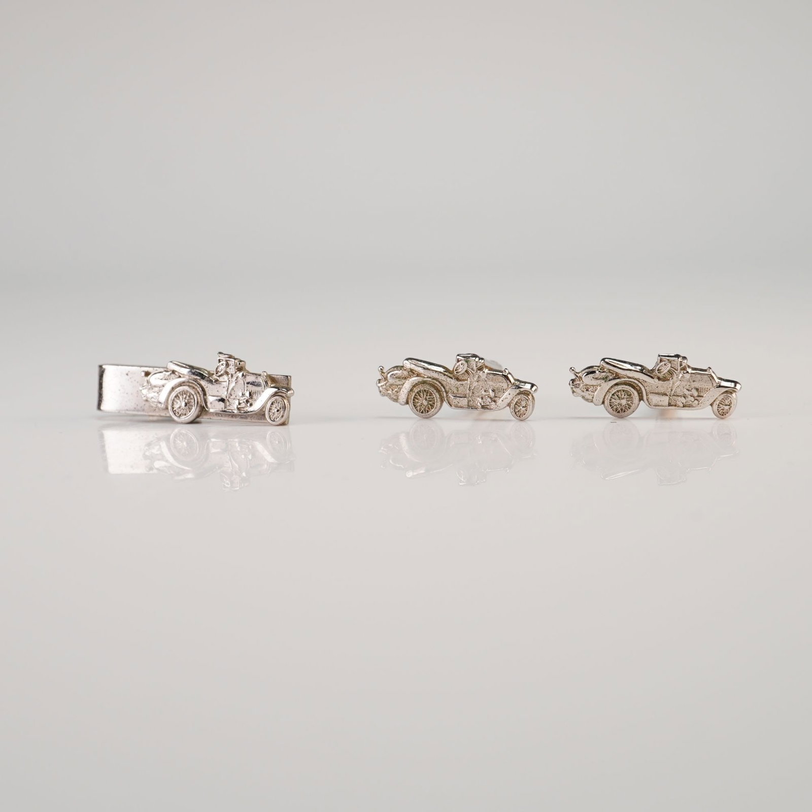 3pc Robbins Attleboro Sterling Silver Automobile Tie Clip and Cufflinks Set (1 of 5)