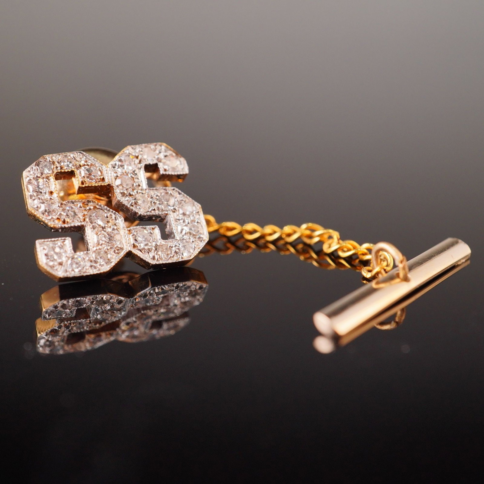 14K Yellow Gold and Diamond Double Initial SS Tie Tack (1 of 5)