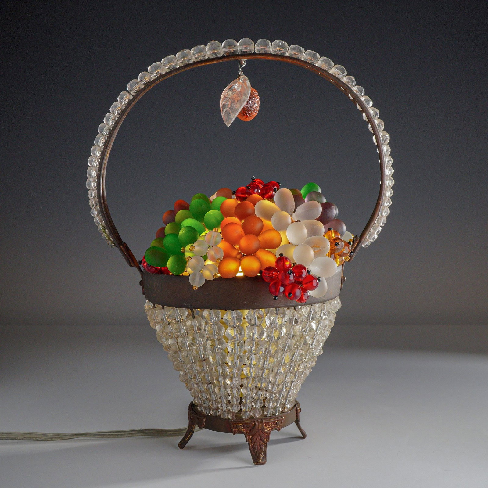 Czechoslovakian Beaded Glass Fruit Basket Table Lamp (1 of 5)