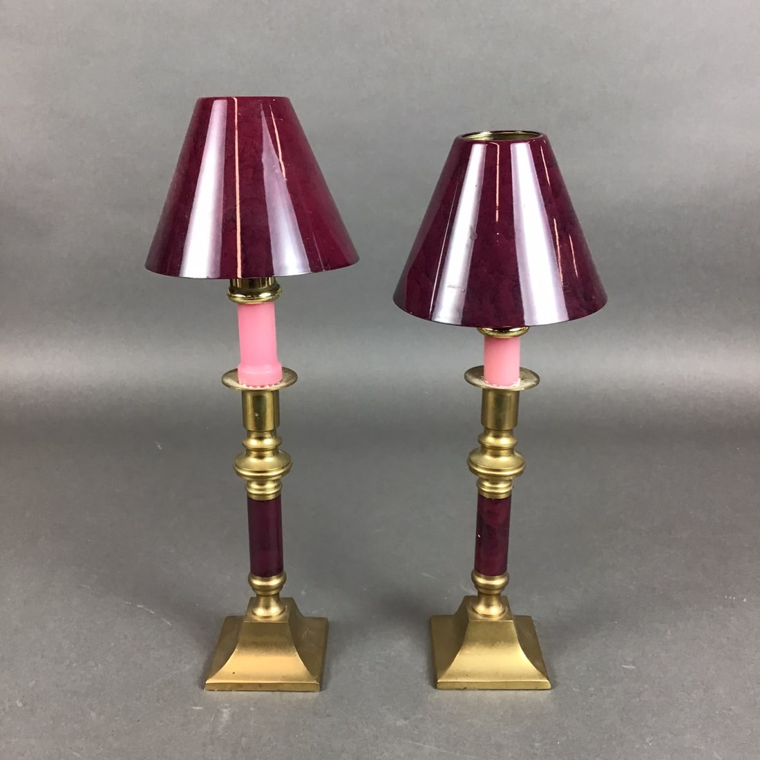 Pair of Vintage Brass and Marbled Resin Cordless Candle Stick Lamps (1 of 3)