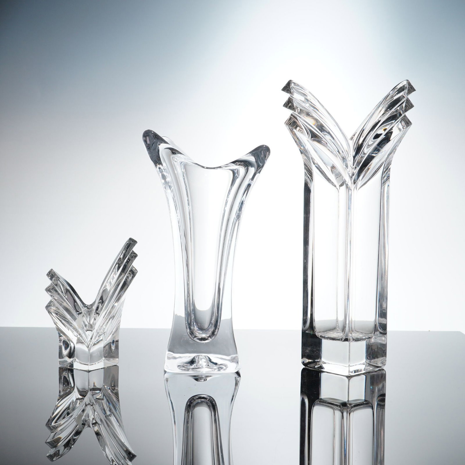 3pc Modern Clear Glass Vases and Candlestick Holder (1 of 3)