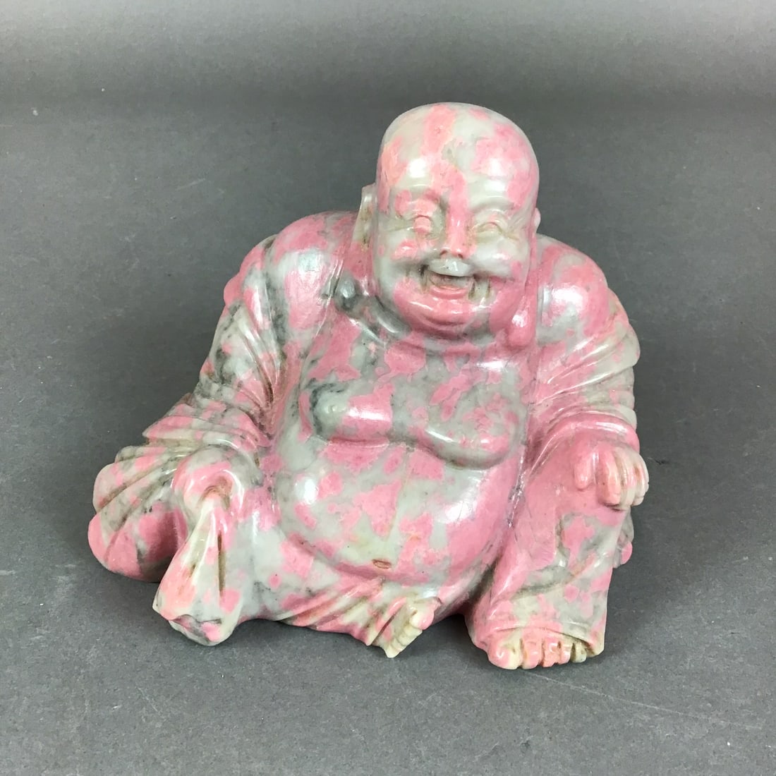 Chinese Carved Rhodonite Figure of Seated Laughing Buddha (1 of 3)