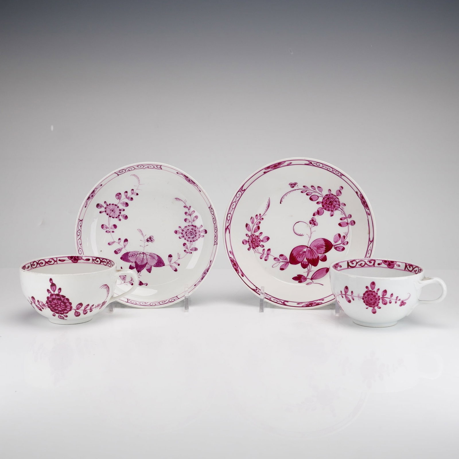 Meissen Marcolini Period Pink Indian Porcelain Cups & Saucers (1 of 3)