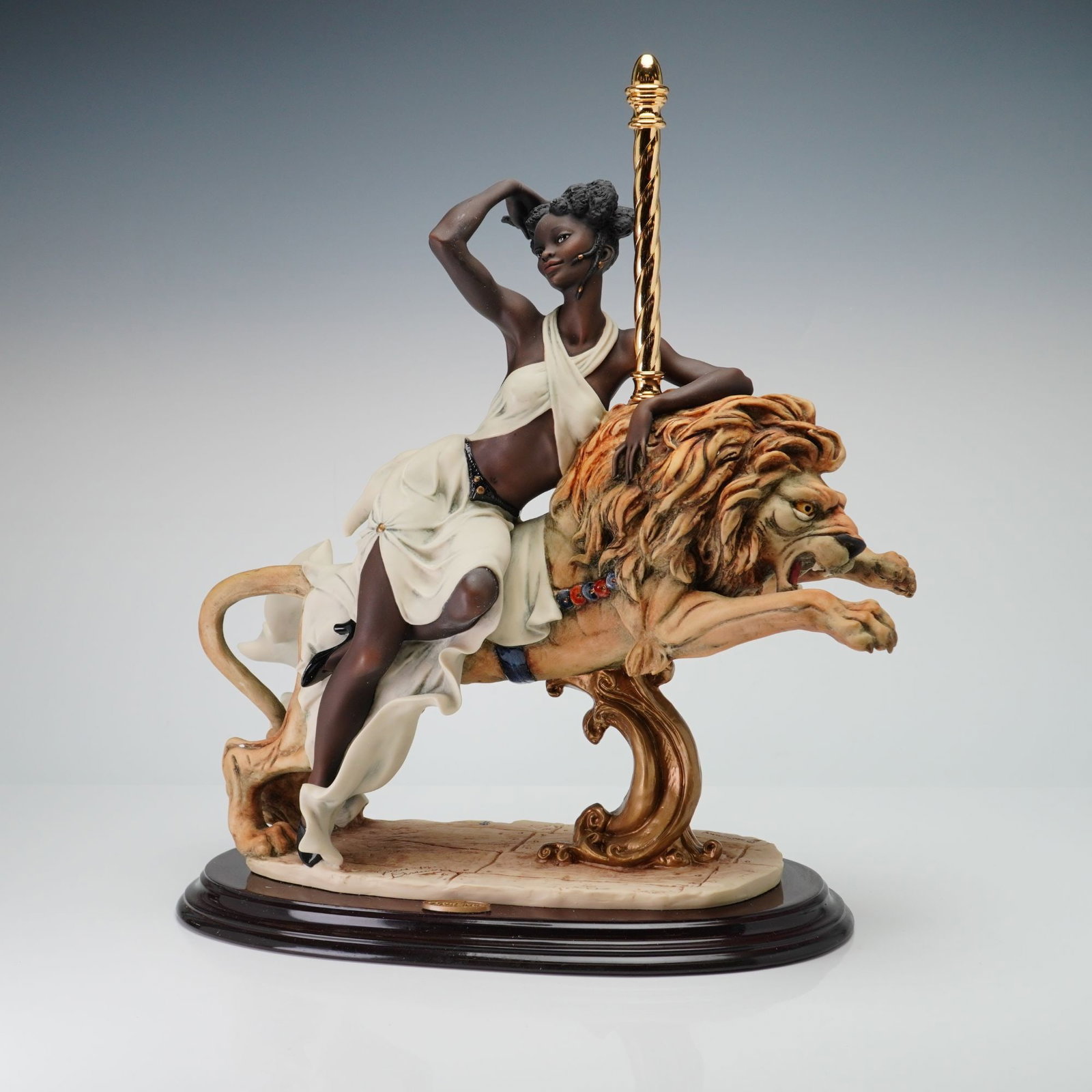 Guiseppi Armani Florence Limited Edition Sculpture Black Orchid 444C: This Guiseppi Armani Florence limited edition sculpture, titled Black Orchid, is identified as model number 0444C. Manufactured in Italy by the Florence Sculture d'Arte studio, the hand-painted compos