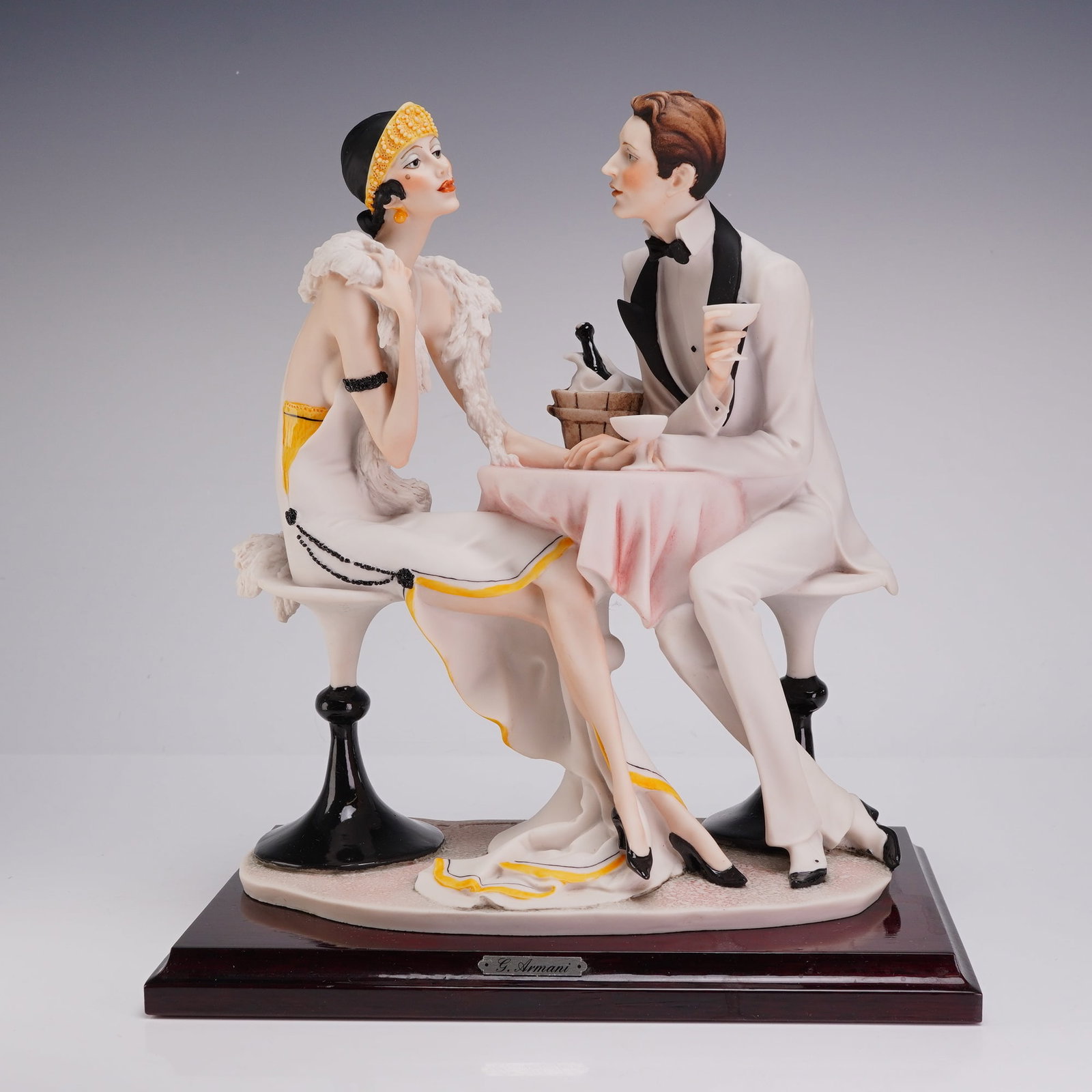 Giuseppe Armani Florence Figurine Mounted on Wooden Base, Couple at Table (1 of 5)