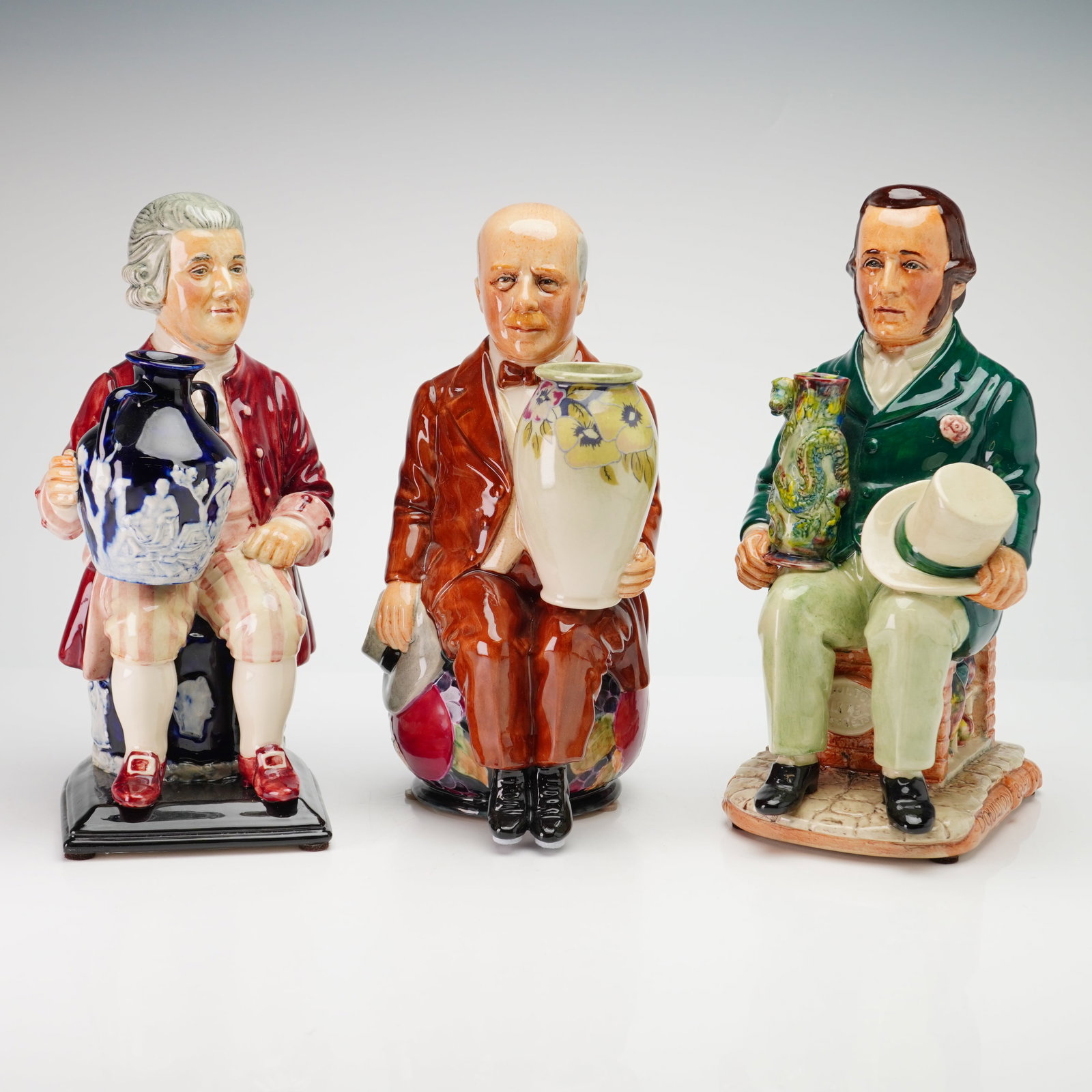 Three Kevin Francis Ceramics Limited Edition Character Toby Jugs, Great Potters: A set of three hand-made and hand-painted limited edition character jugs from the Great Potters series, produced by Kevin Francis Ceramics in Staffordshire, England. Each piece was modeled by Douglas 
