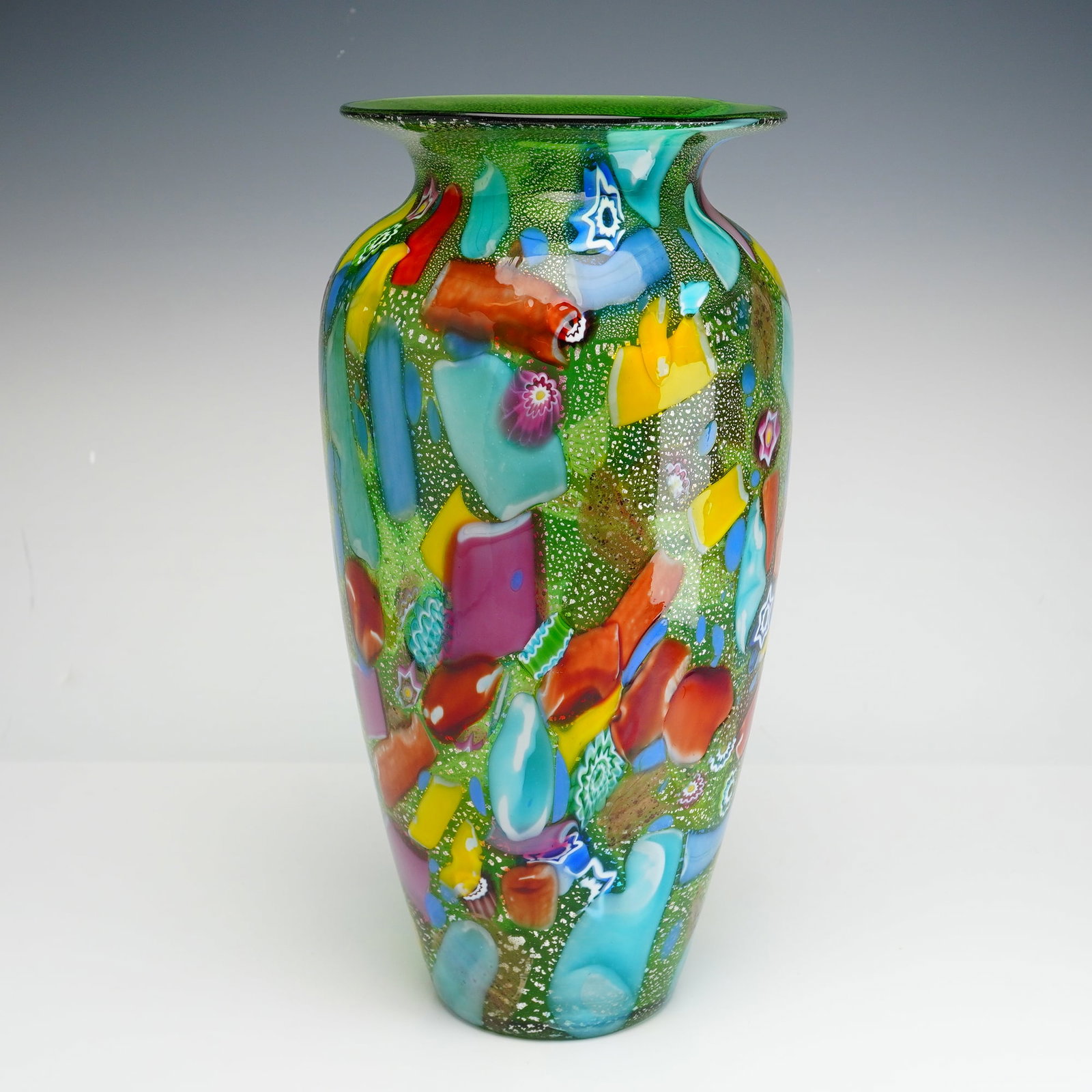 Murano Style Venini Tutti Frutti Aventurine and Millefiori Art Glass Vase (1 of 3)
