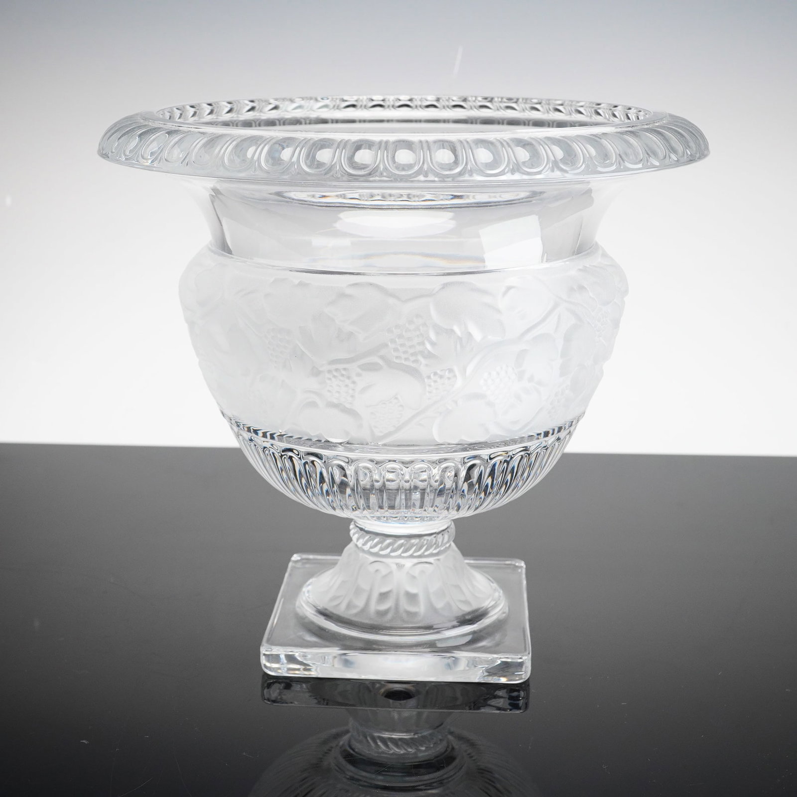 Lalique Style Frosted and Clear Crystal Footed Vase, Versailles (1 of 3)