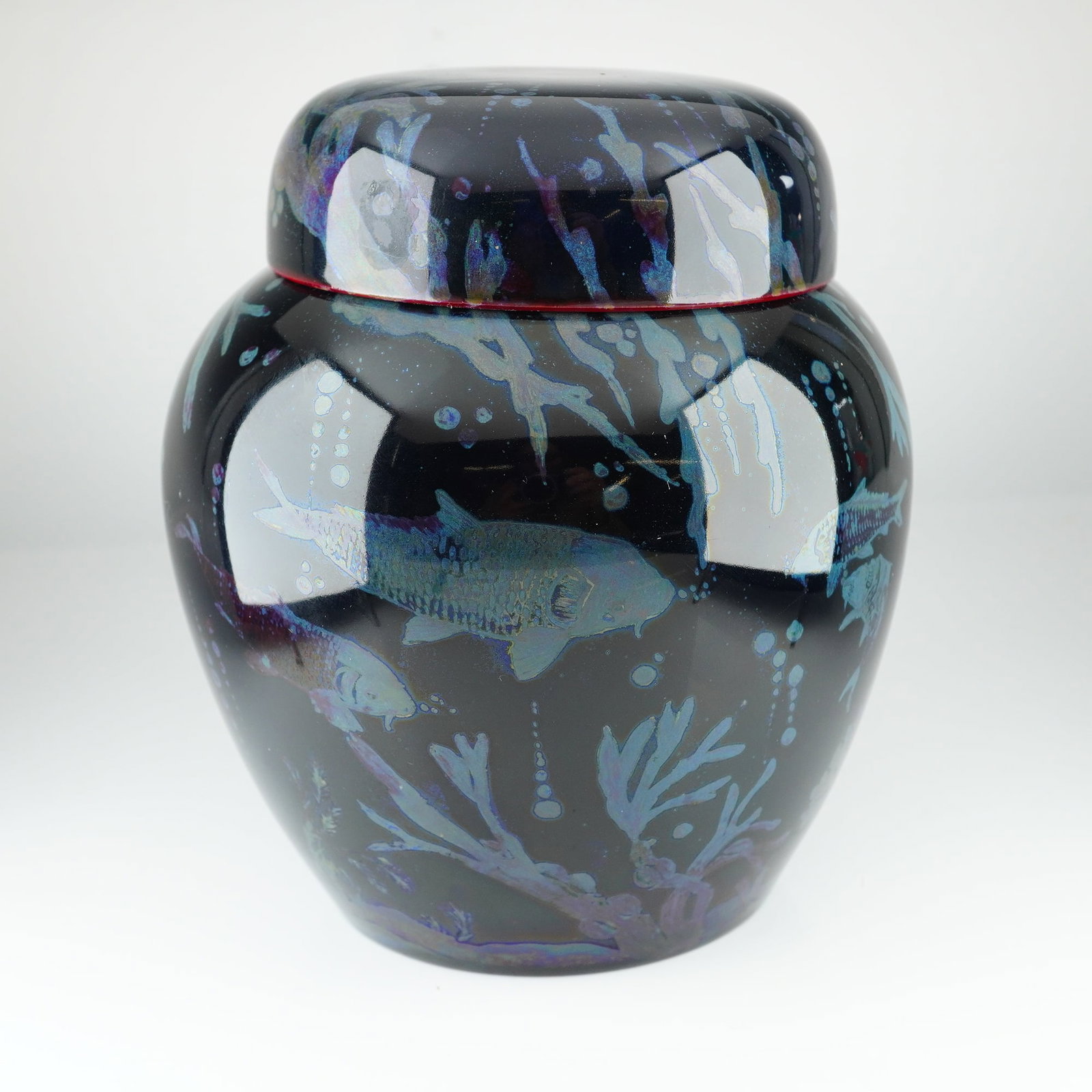 Bernard Moore Pottery Flambe Silver Lustre Koi Fish Lidded Ginger Jar (1 of 5)