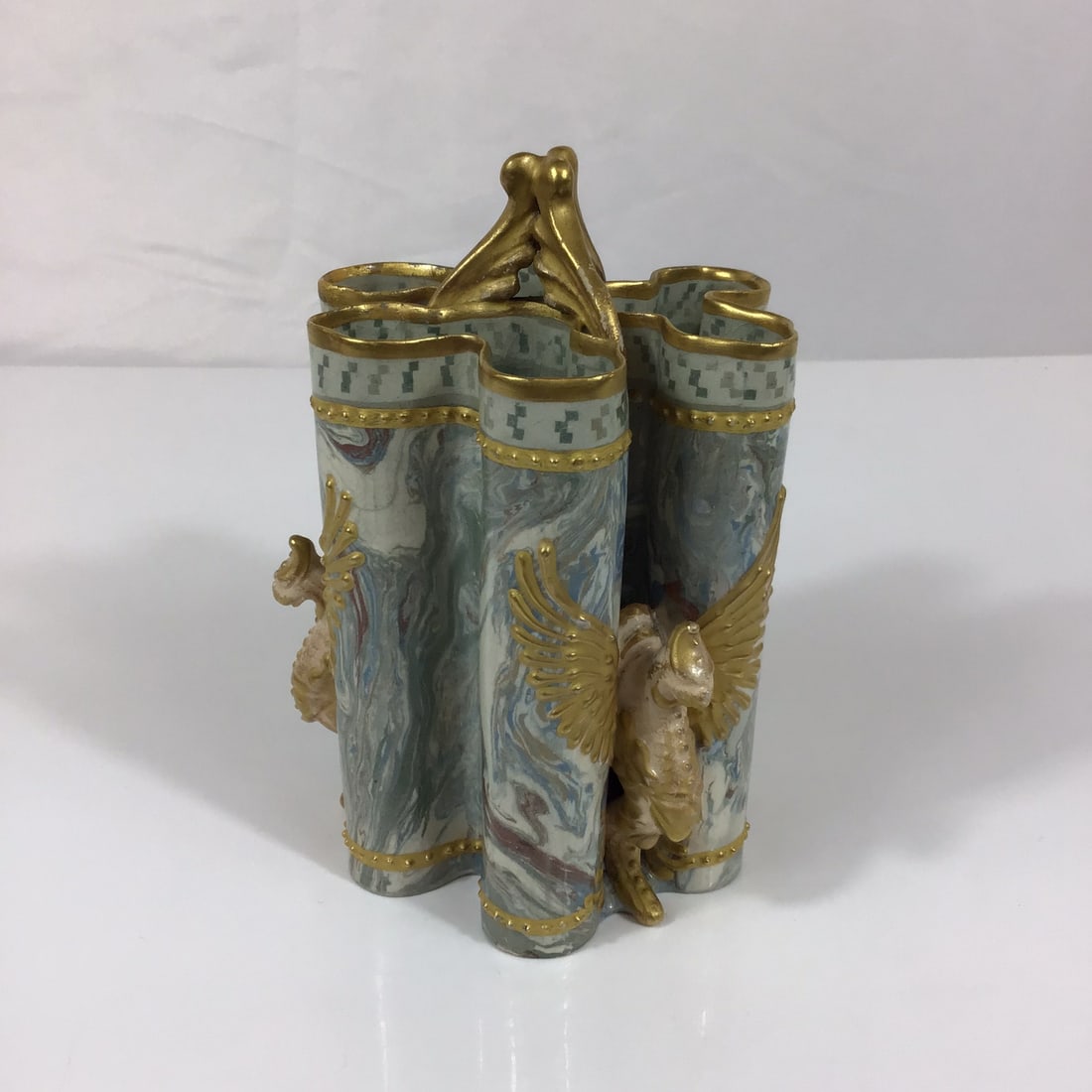 Doulton and Rix Marqueterie 5-Tube Stoneware Vase (1 of 3)