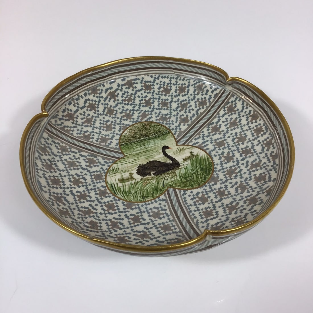 Doulton and Rix Patent Marqueterie Footed Bowl with Black Swan Decoration (1 of 3)
