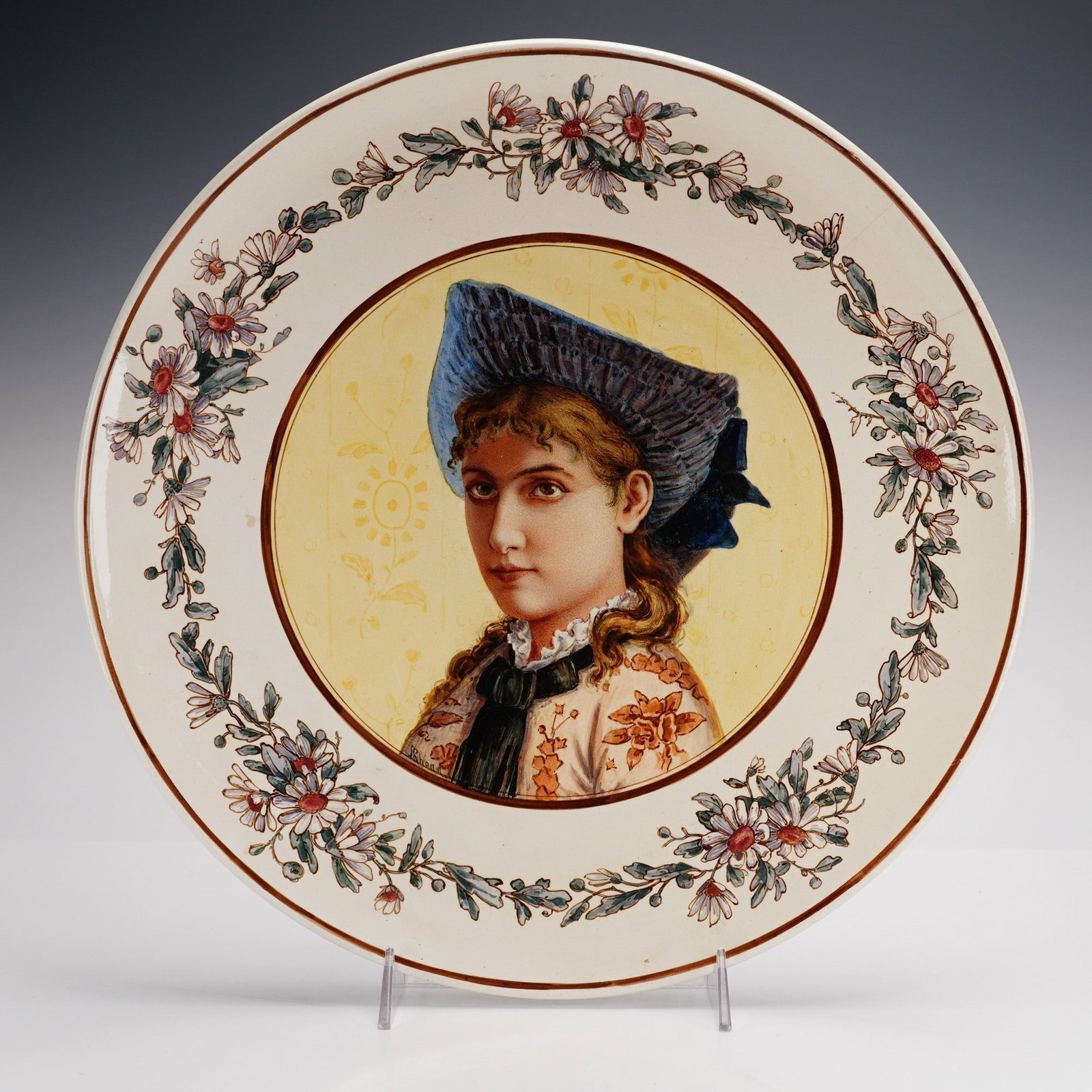 Aesthetic Movement Hand Painted Ceramic Portrait Charger Signed S. Hand c. 1882 (1 of 3)