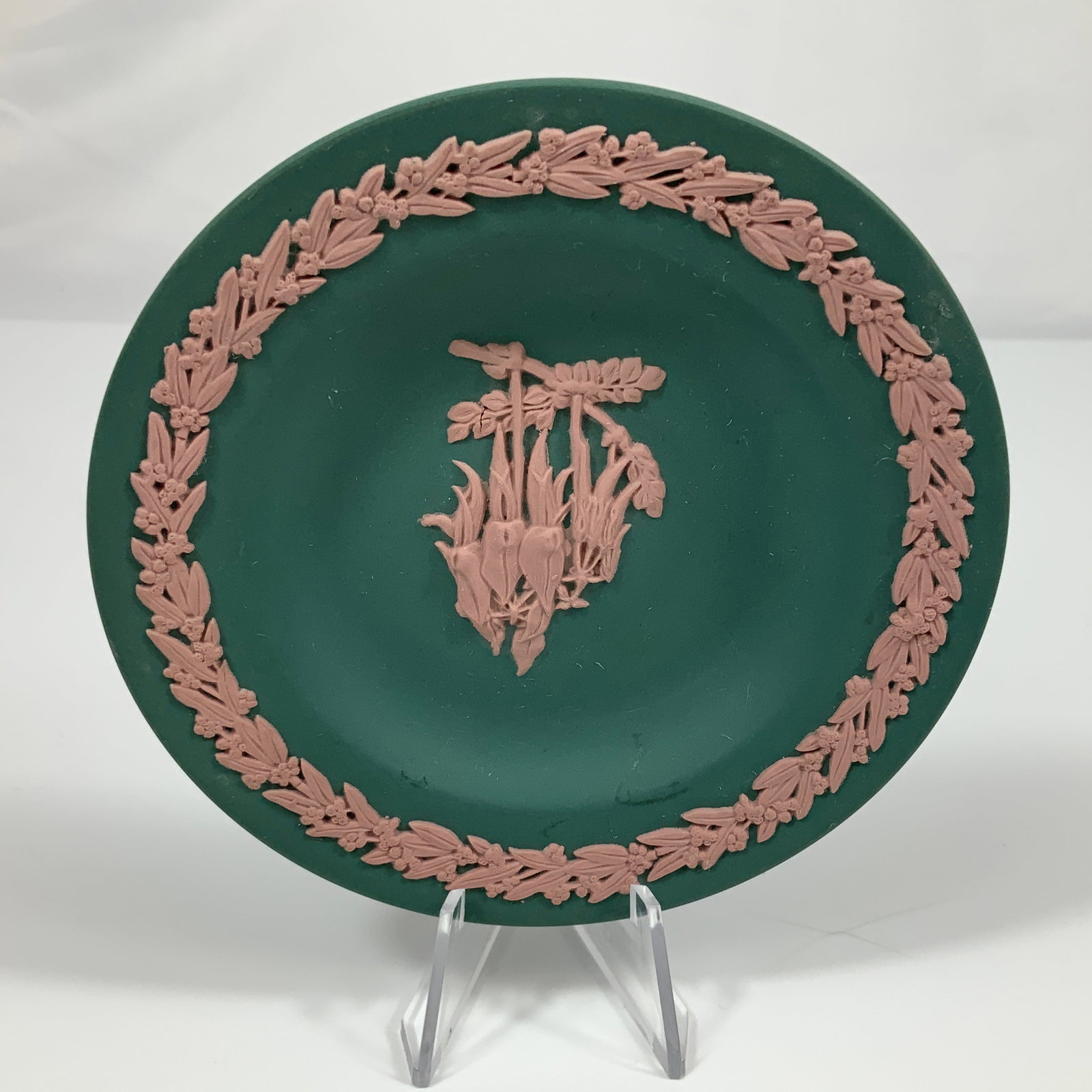 Wedgwood Pink on Spruce Green Jasperware Saucer Dish (1 of 3)