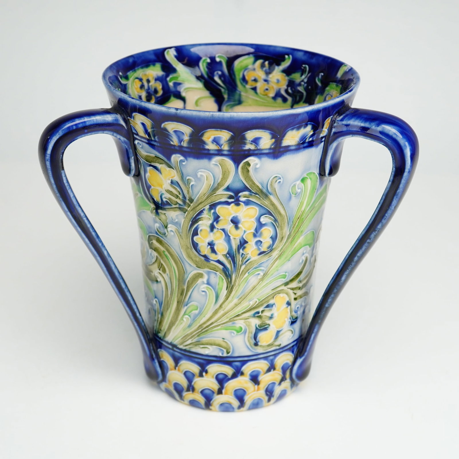James Macintyre by William Moorcroft Florian Ware Three-Handle Vase, Forget-Me-Nots (1 of 3)