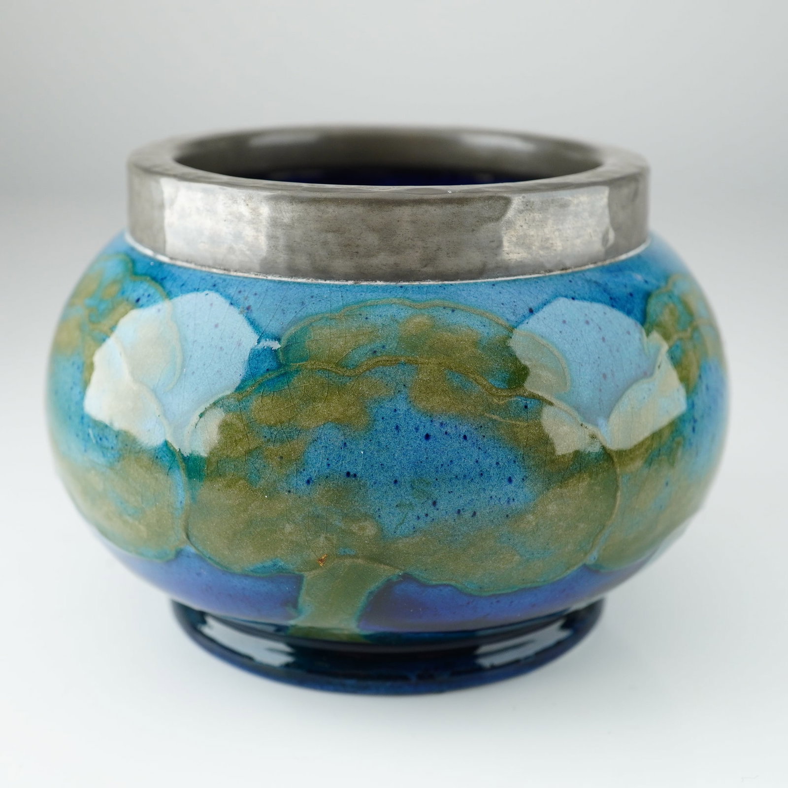 Moorcroft Pottery and Pewter Sugar Bowl, Moonlit Blue (1 of 3)