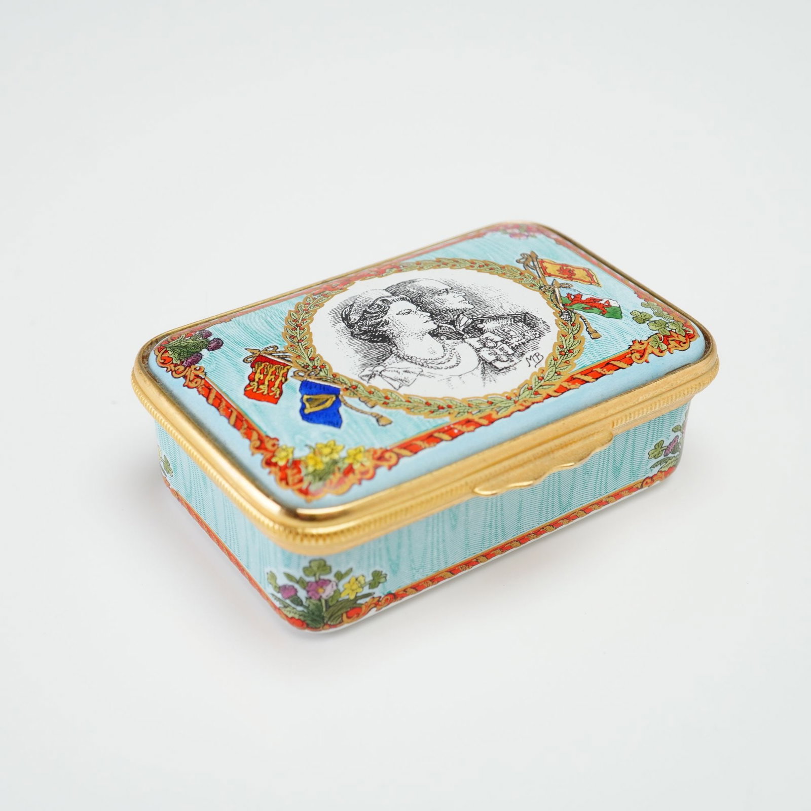 Halcyon Days Enameled Commemorative Box, Queen and Pince Philip 50th Wedding Anniversary (1 of 6)