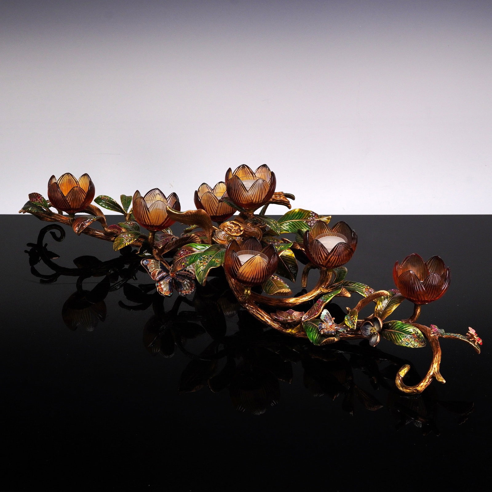 Jay Strongwater Claudine Floral & Butterfly Jeweled Tabletop Candelabra (1 of 5)