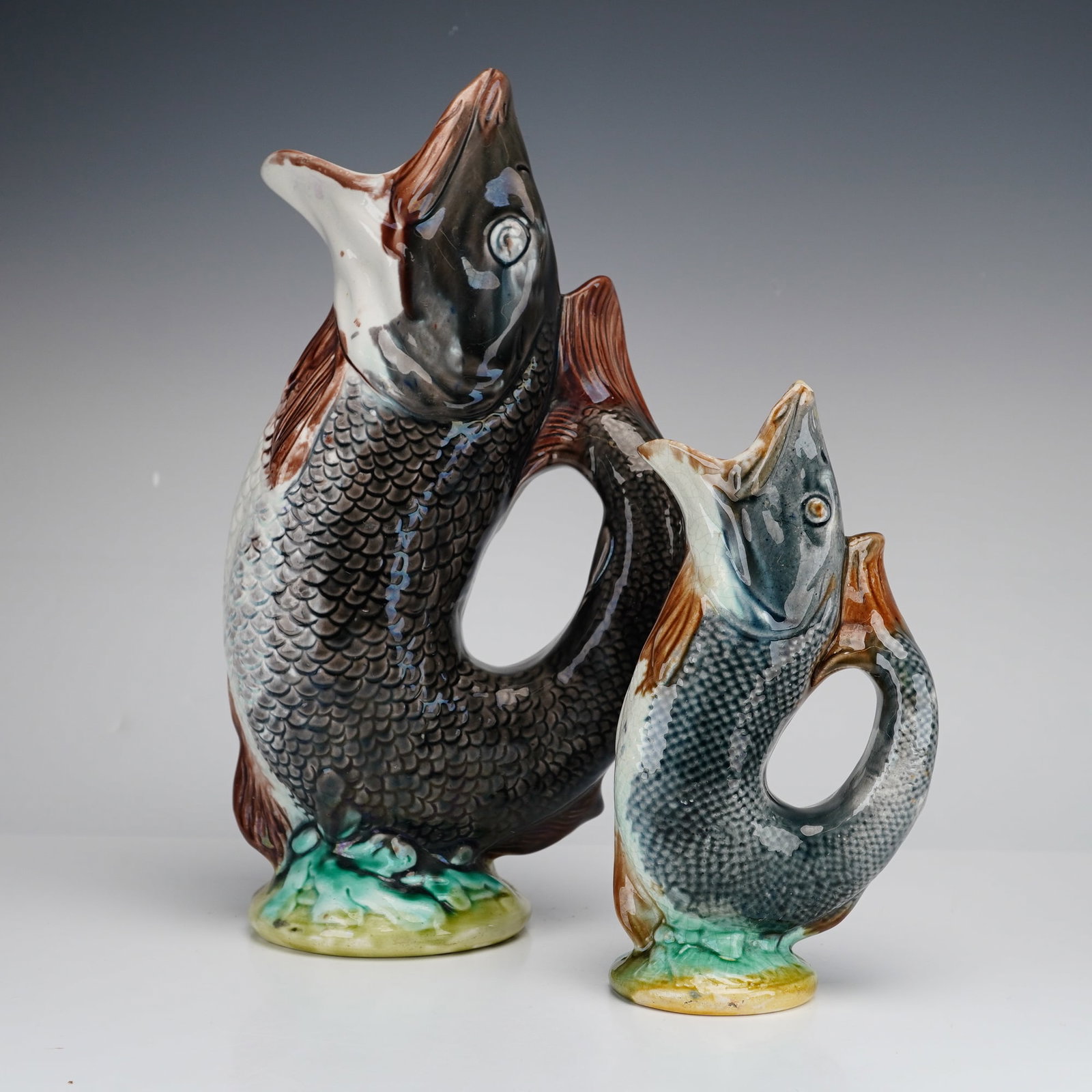 English Victorian Majolica Gurgling Fish Pitchers (1 of 3)