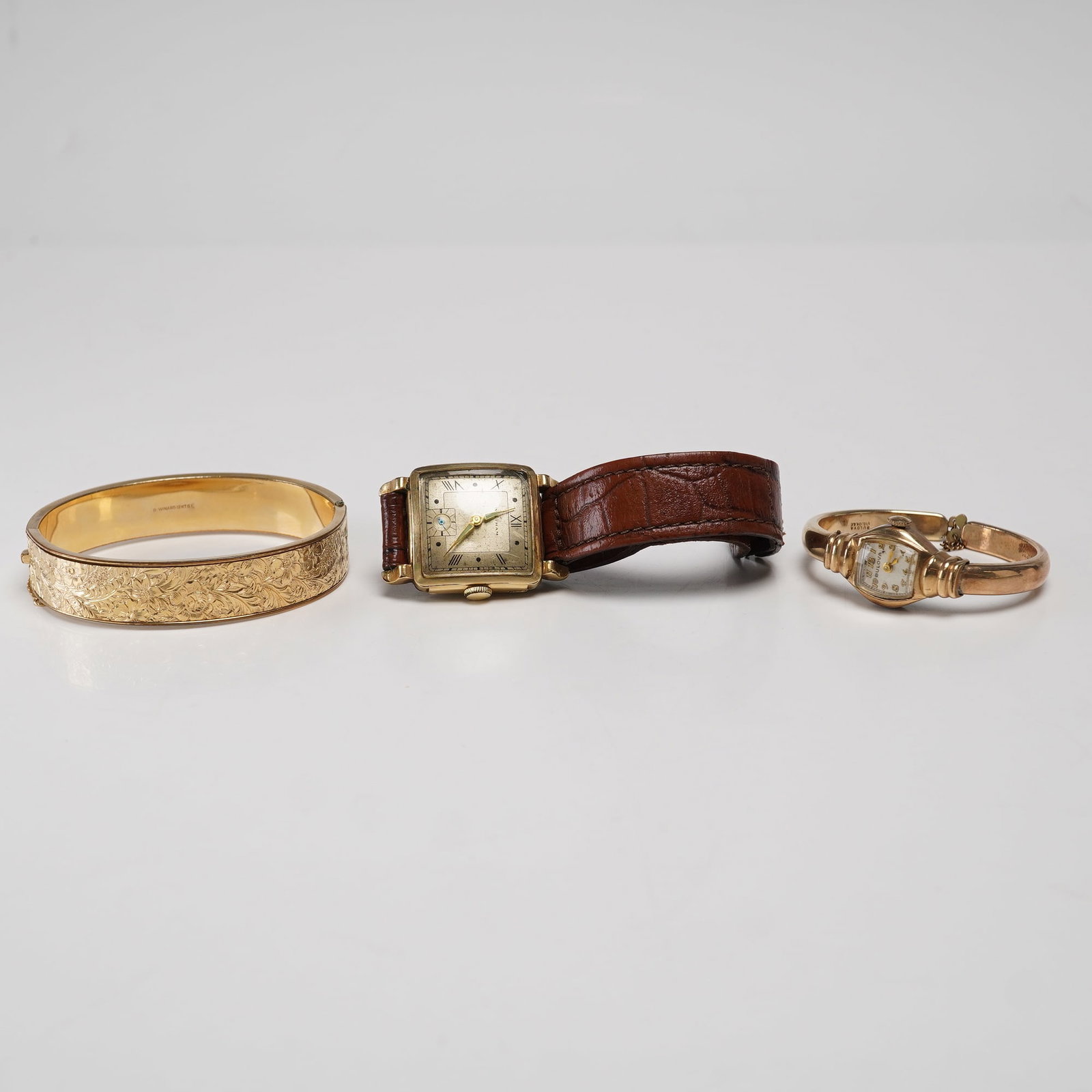 3pc Gold-Filled Waltham & Bulova Wristwatches w/ Bangle Bracelet (1 of 5)