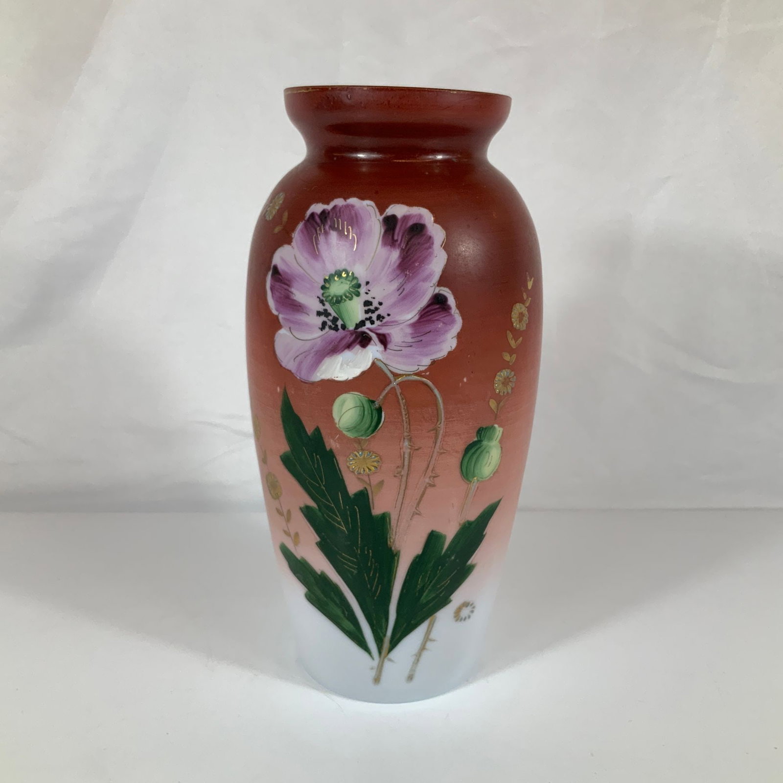 Peachblow Style Hand Painted Art Glass Poppy Vase (1 of 3)