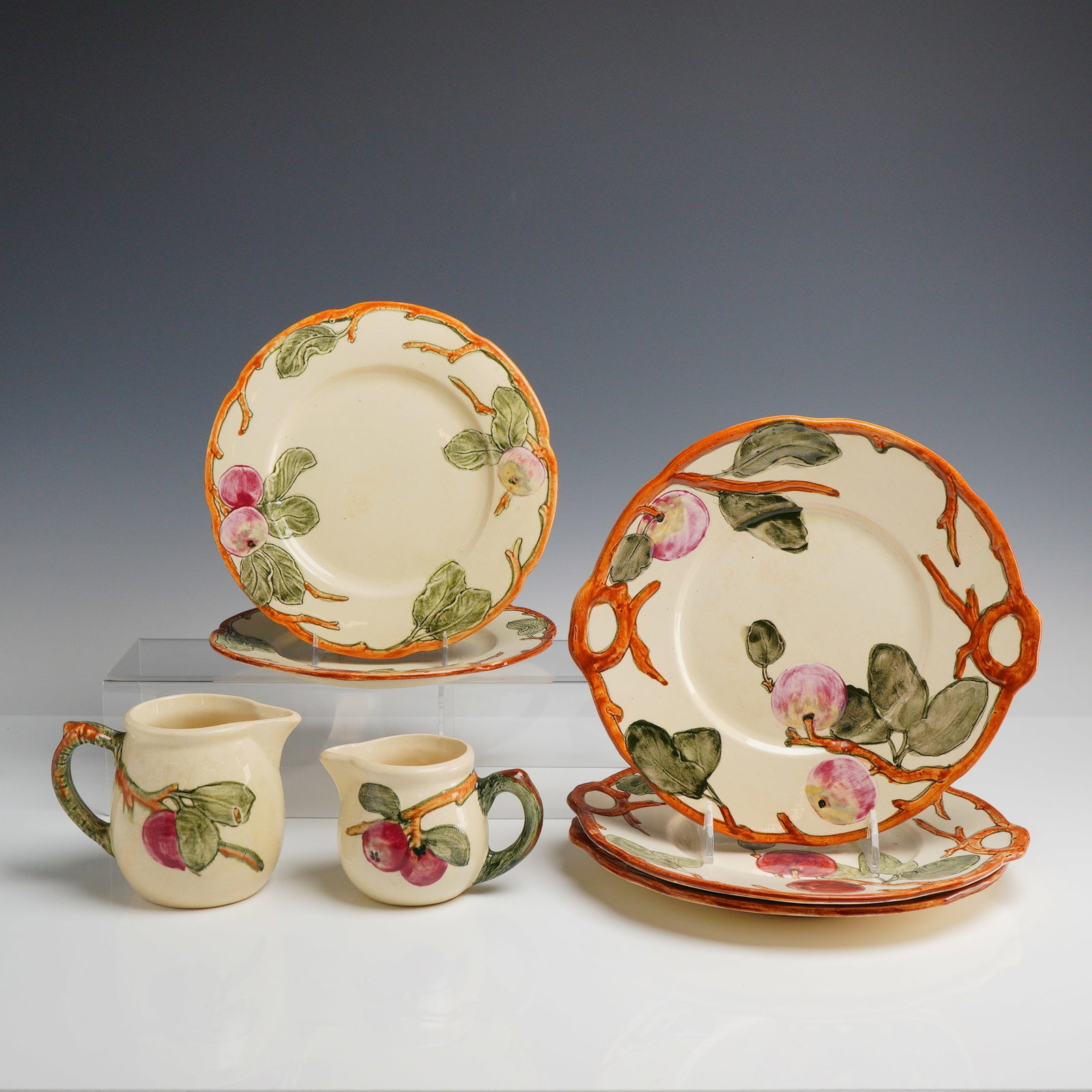 Weller Pottery Apple Tree Dinner Plates, Salad Plates, and Cream Jugs (1 of 3)