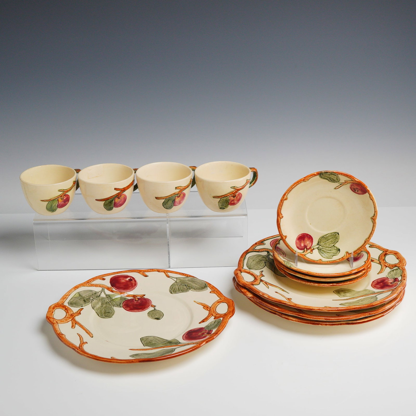 Weller Ware Apple Tree Pottery Plates, Tea Cups and Saucers (1 of 3)