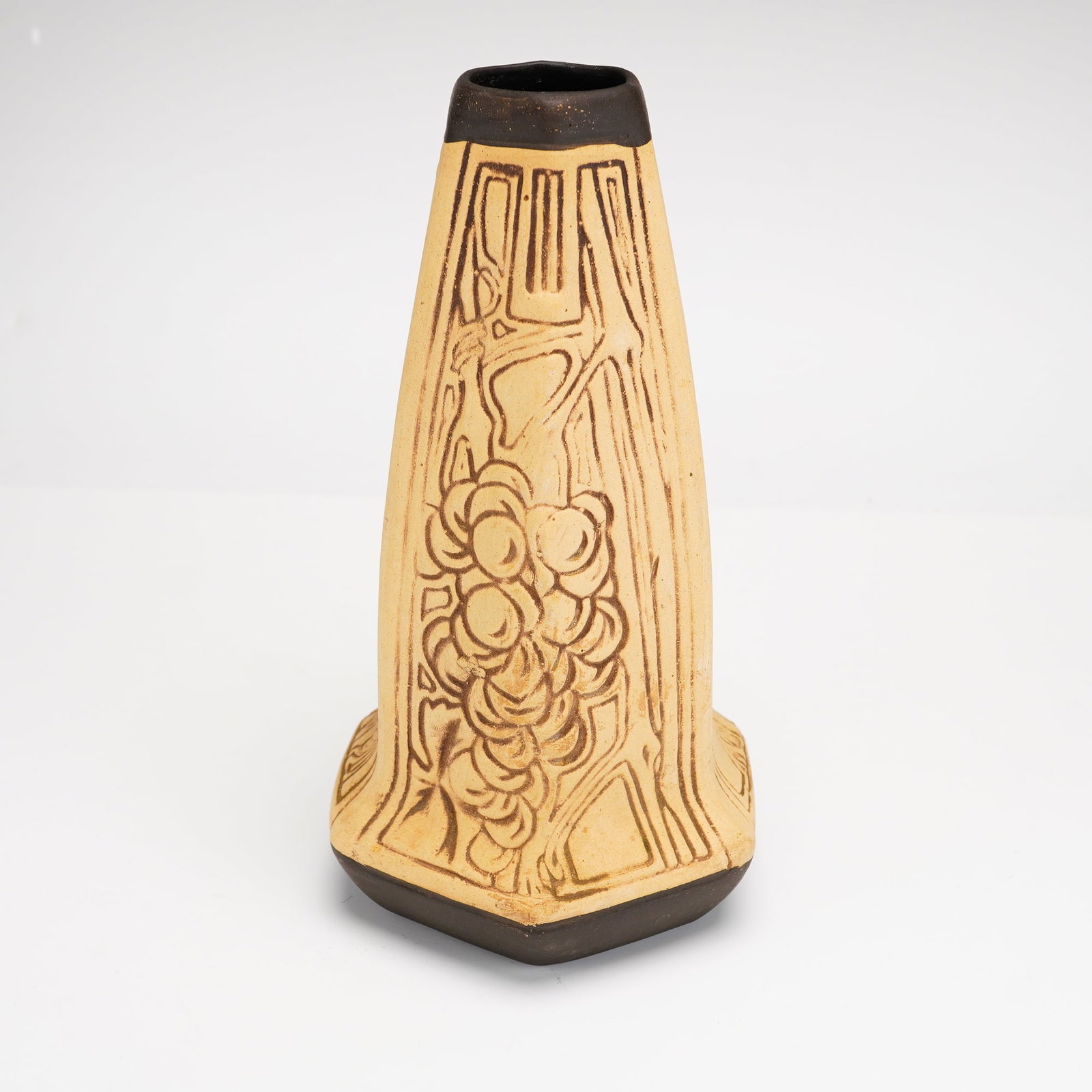 Weller Burntwood Hexagonal Grape Motif Vase (1 of 3)
