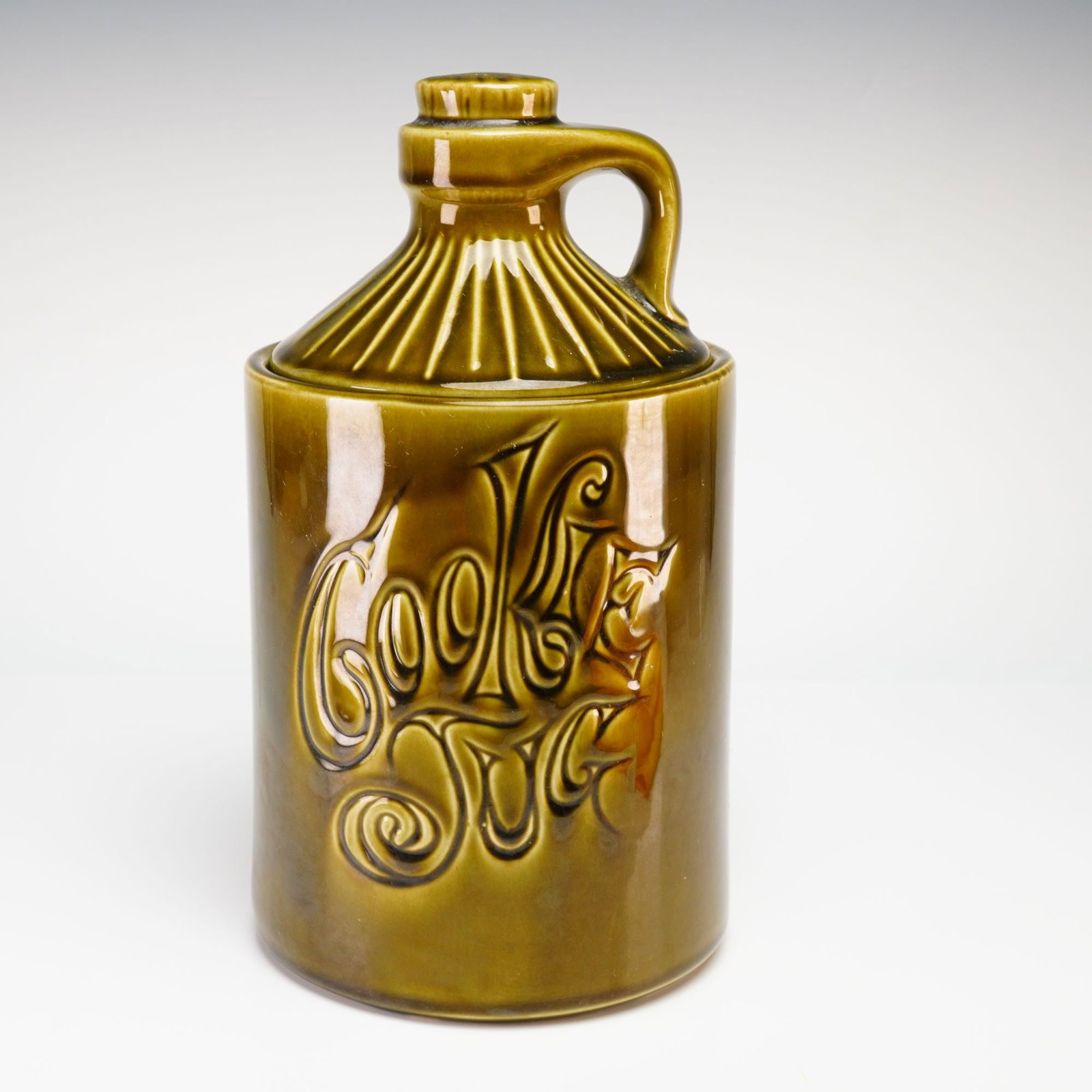 McCoy Pottery Olive Green Moonshine Jug Cookie Jar (1 of 3)