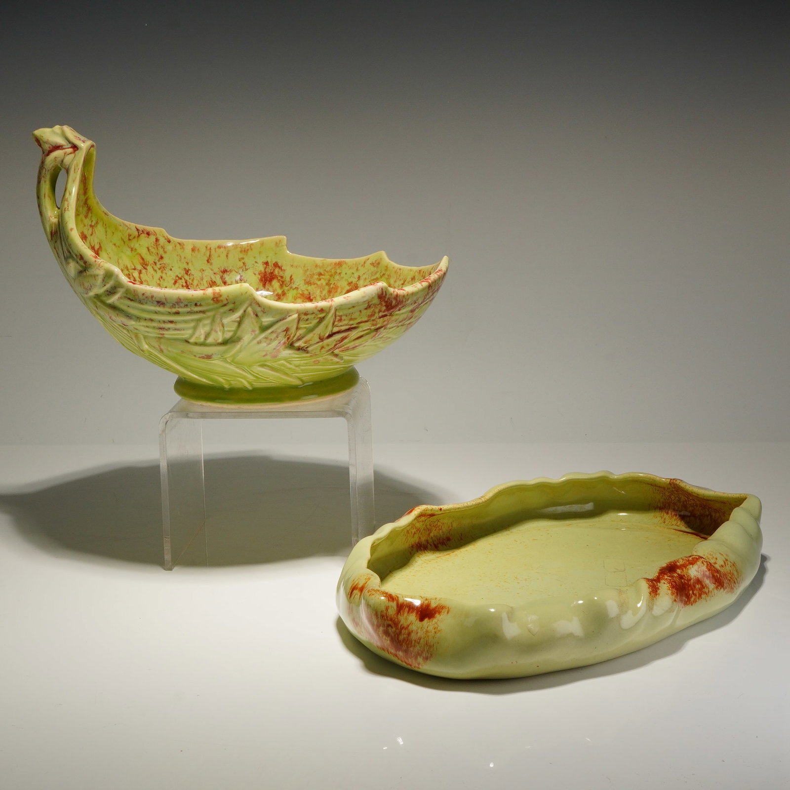 Two McCoy Pottery Leaf Motif Ceramic Planters (1 of 3)