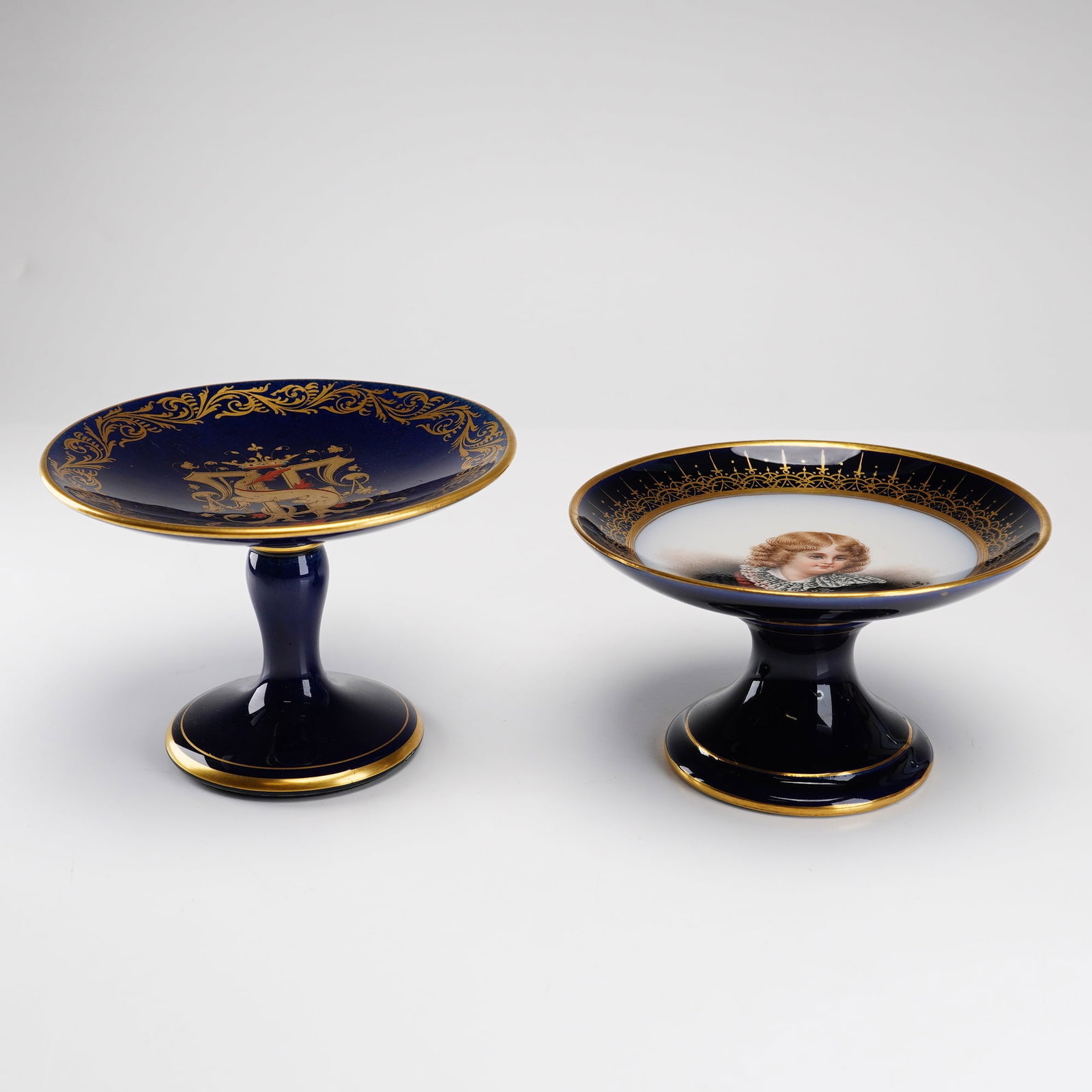 2pc Herbiniere Siroteau and Bavarian Style Cobalt Blue Porcelain Compote Dishes (1 of 4)