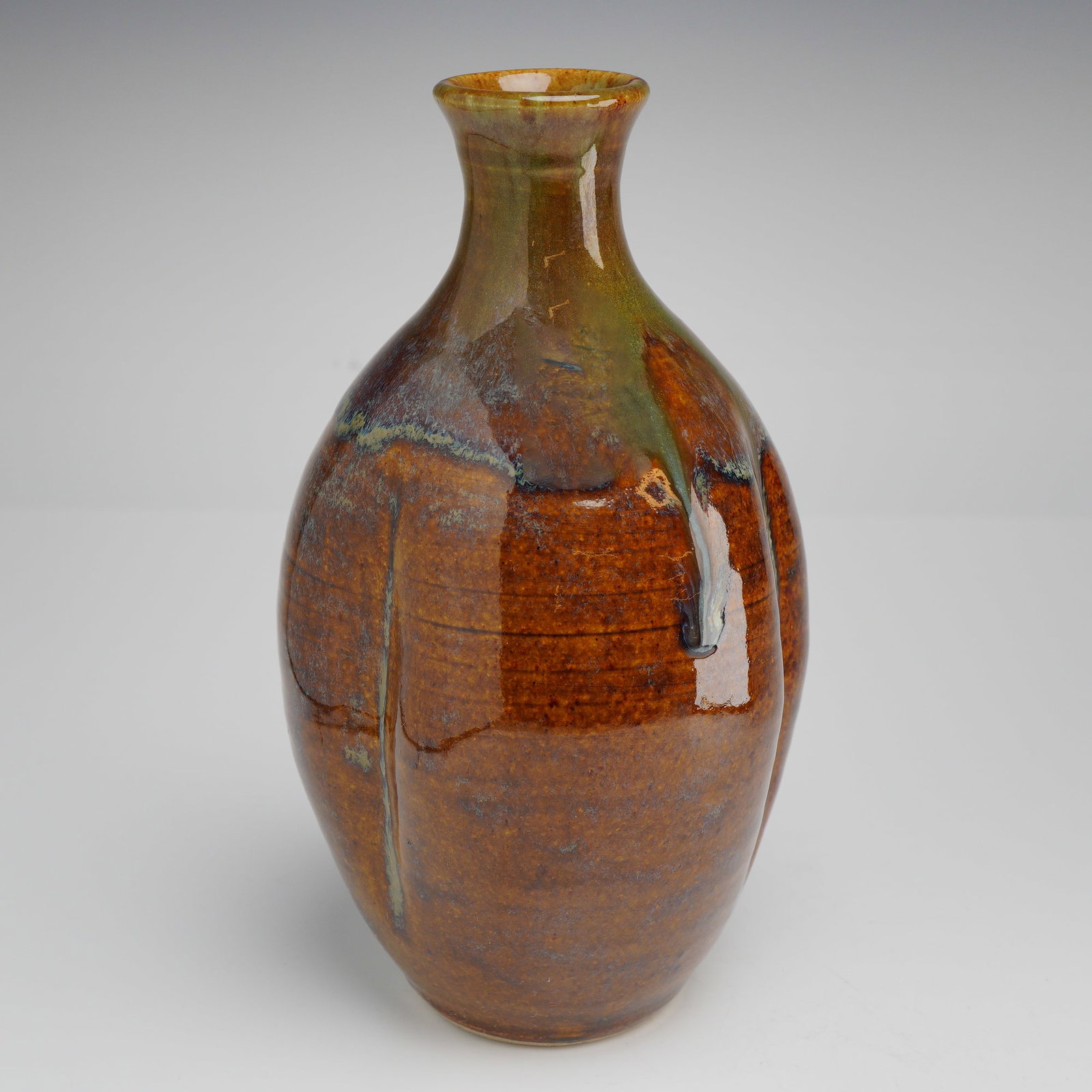 King's Pottery Seagrove NC Studio Stoneware Ribbed Bottle Vase (1 of 3)